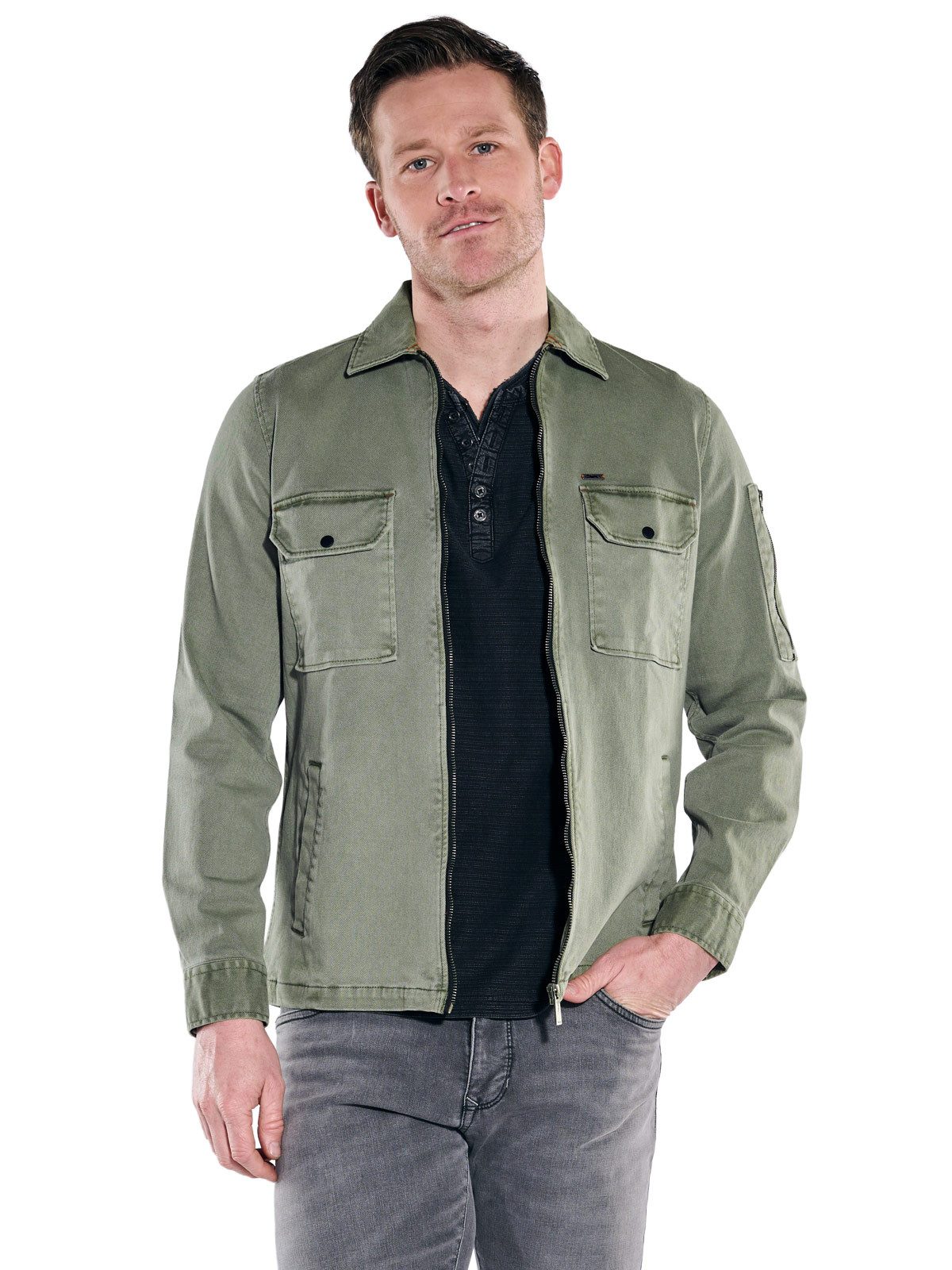 Engbers Langarmhemd Herren Overshirt aus kernigem Twill, Khaki