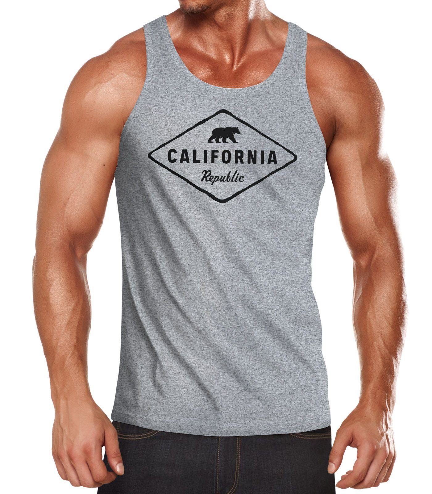 Neverless Tanktop Herren Tank-Top California Republic Bear Badge Bär Sunshine State USA Muskelshirt Muscle Shirt Neverless® mit Print