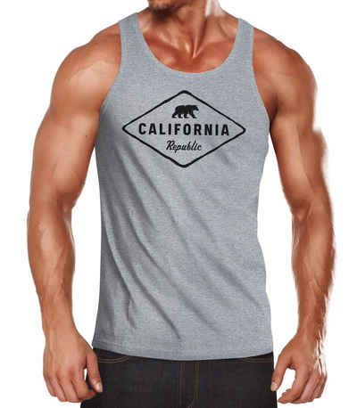 Neverless Tanktop Herren Tank-Top California Republic Bear Badge Bär Sunshine State USA Muskelshirt Muscle Shirt Neverless® mit Print