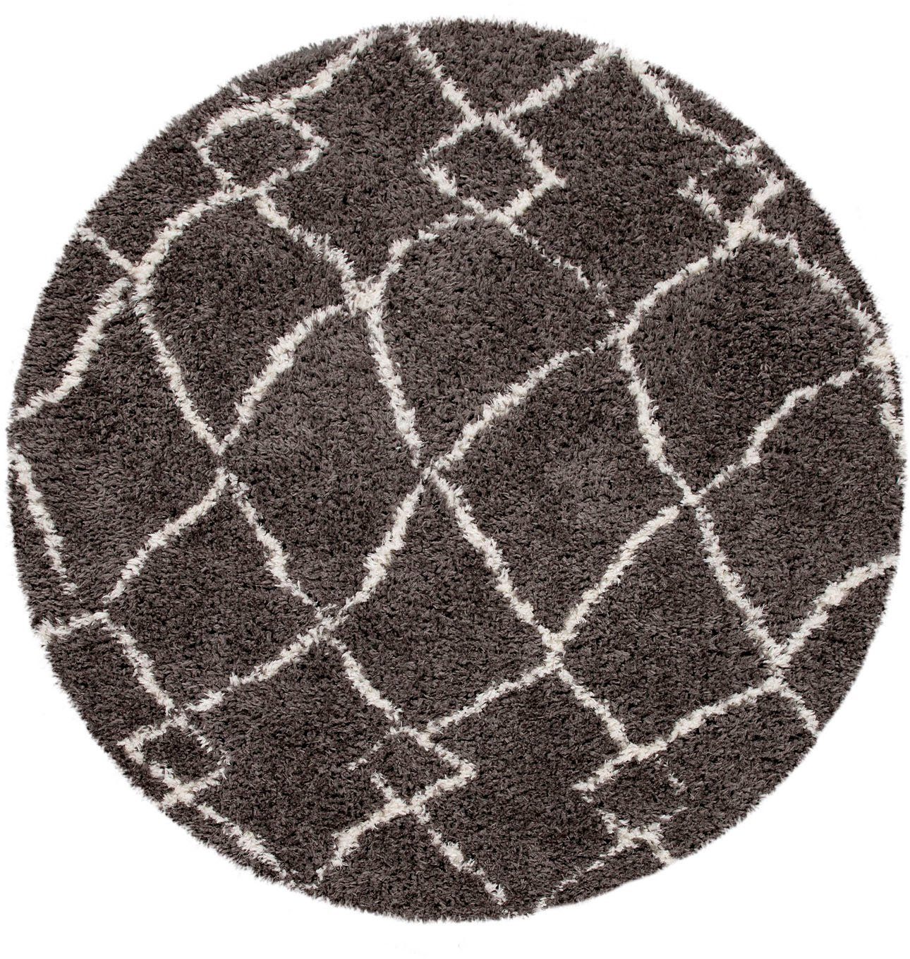 Paco Home Hochflor-Teppich Orebro 170, rund, Höhe: 44 mm, modernes Rauten Muster, besonders weich & kuschelig