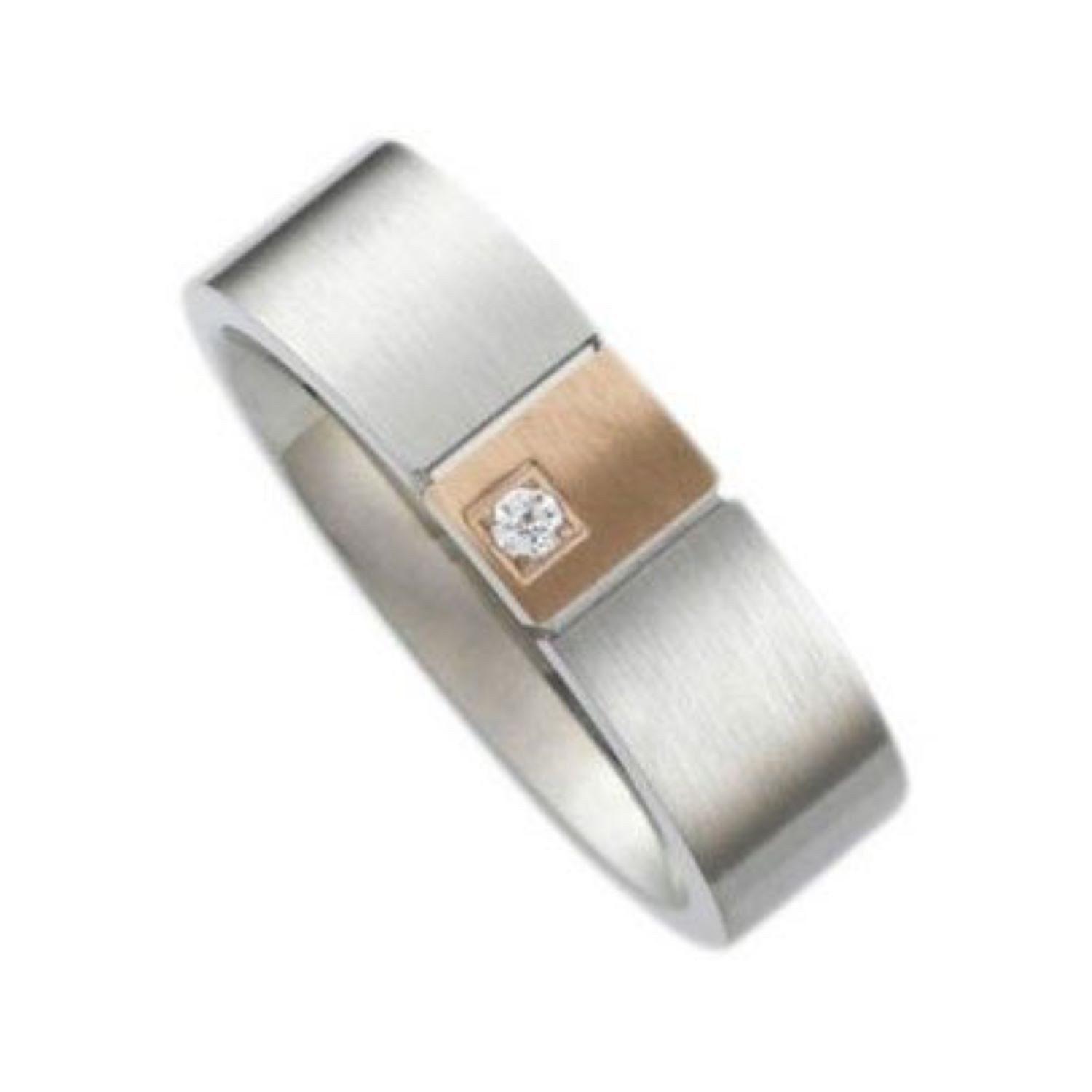 Kingka Partnerring Classic Bicolor aus Edelstahl mit roségold und Zirkonia weiß, Zu Shirt, Hoodie, Jeans, Sneaker! Büro, Urlaub, Party, Geschenkidee