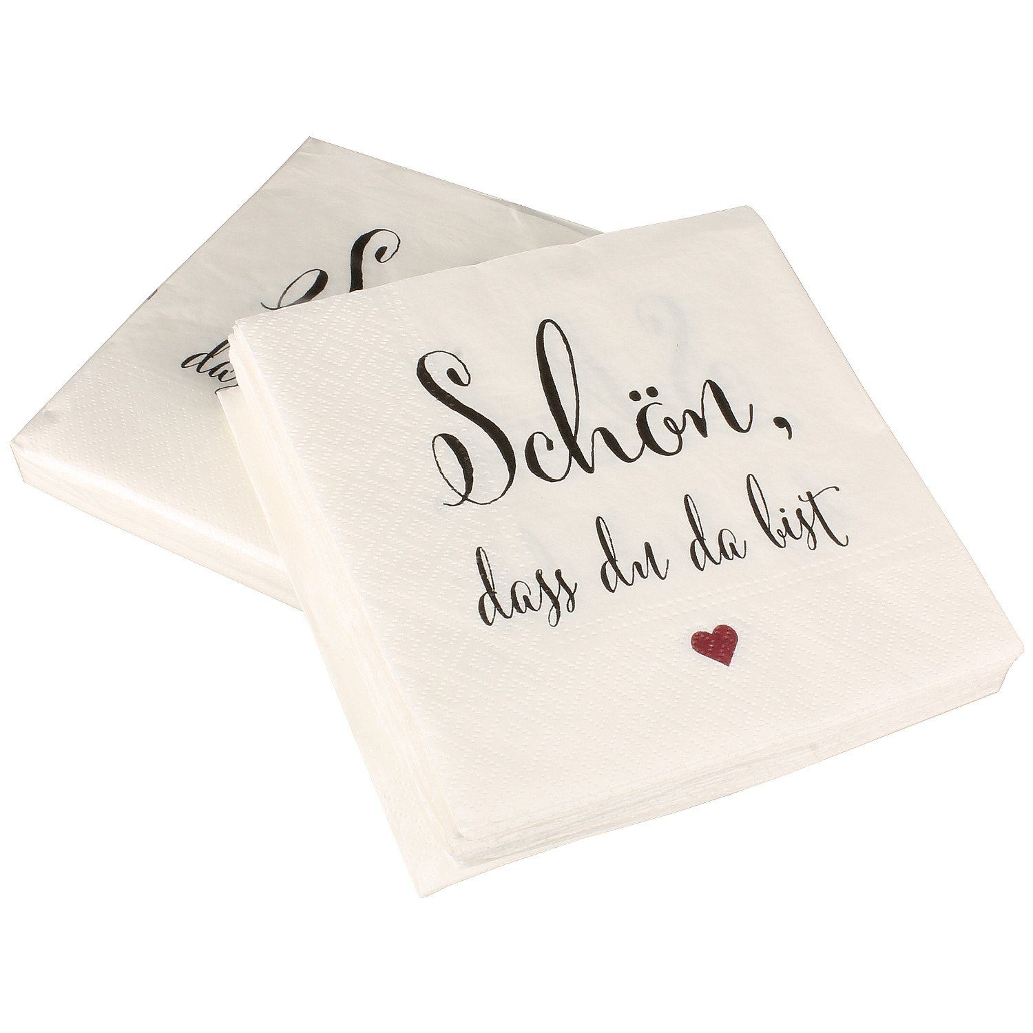 Macosa Home Papierserviette Servietten mit Spruch 33x33 cm weiß schwarz, (Dekoservietten, 40 St., Tisch-Deko Schön DASS Du da bist Einweg Geburtstag Fest)