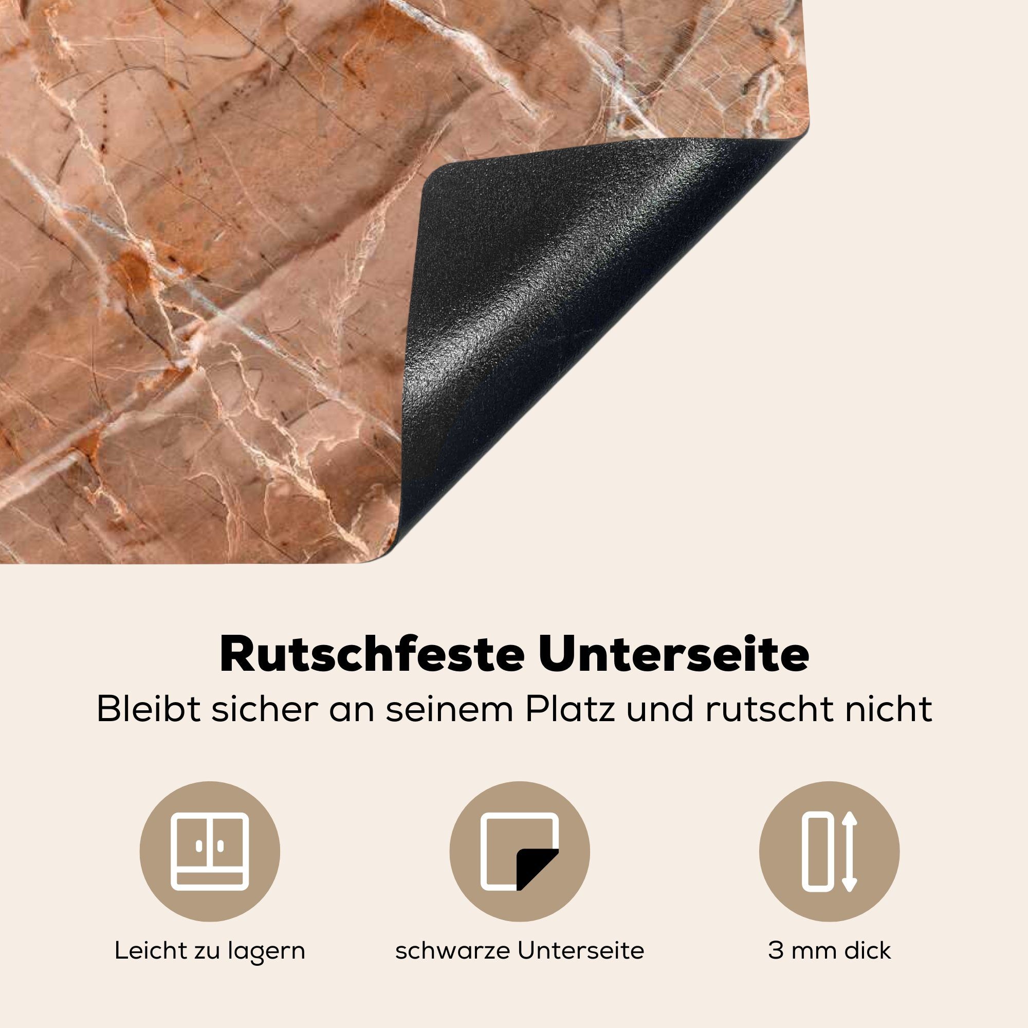 Herdblende-/Abdeckplatte - Kristall, nutzbar, (1 Ceranfeldabdeckung Mobile Vinyl, Granit tlg), 70x52 Orange MuchoWow Arbeitsfläche - cm,