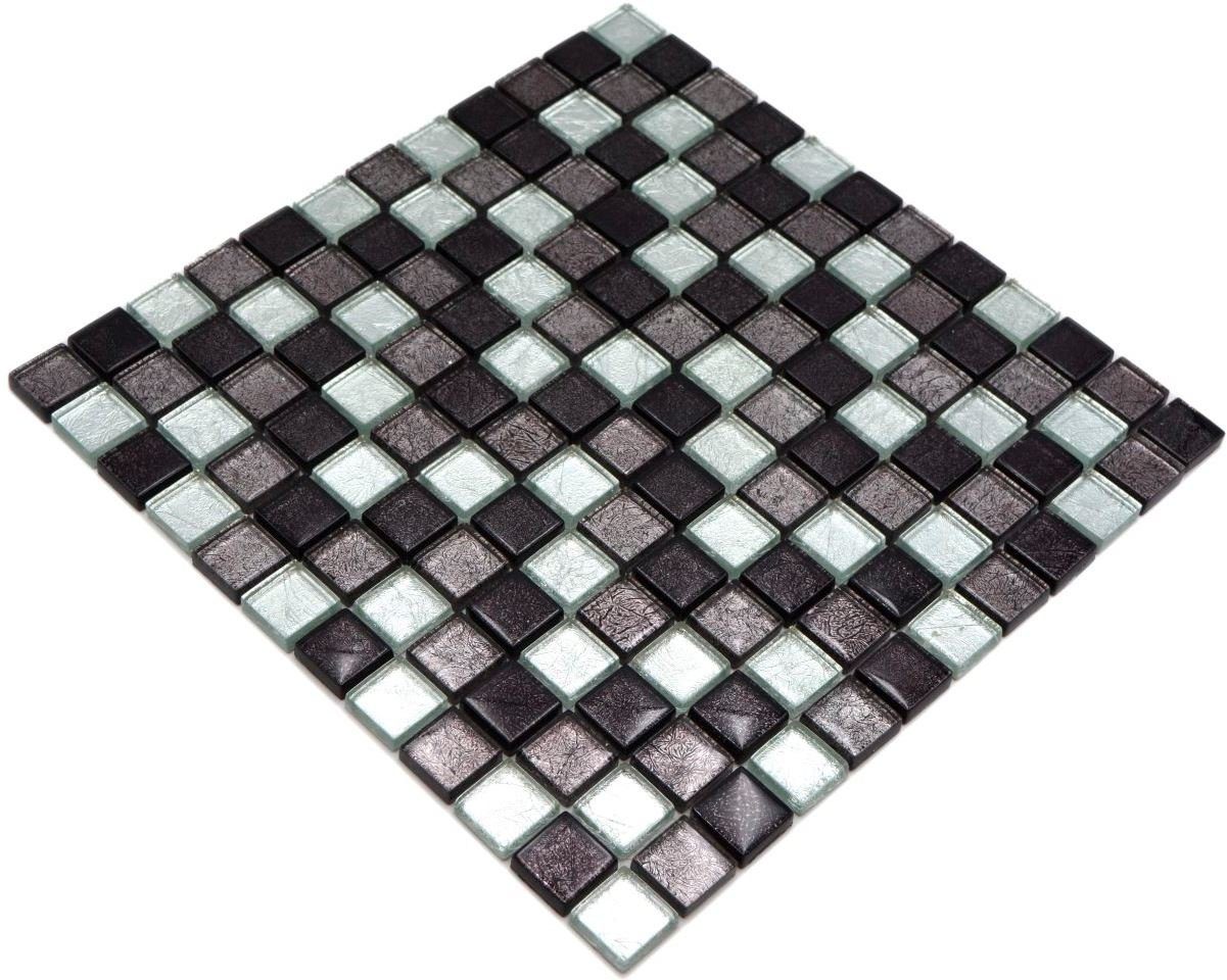 Mosaikfliesen Mosani schwarz 10 / silber glänzend Mosaikfliesen Glasmosaik Crystal Matten