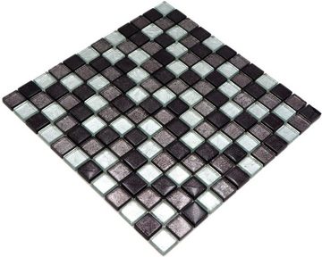 Mosani Mosaikfliesen Mosaikfliese Glasmosaik silber grau schwarz Struktur Metall Optik