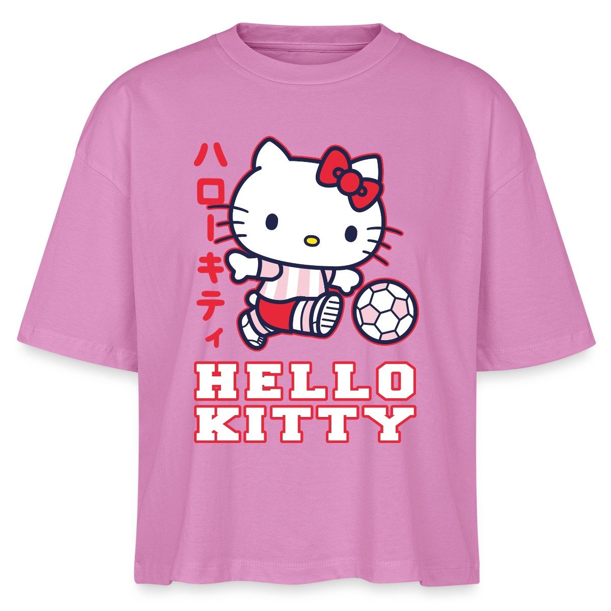 T-Shirt Hello Kitty Spielt Fussball Sport Boxy Shirt Damen