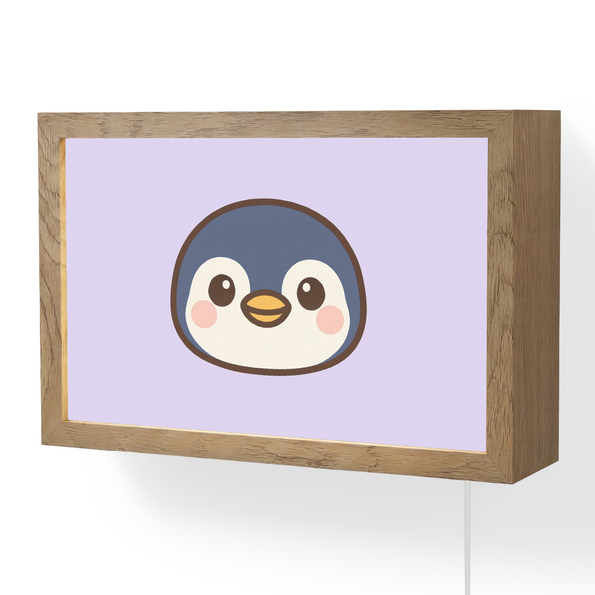 OnlyWow Wandleuchte Lightbox Pinguin - Lila - Niedlich - Mädchen, Dimmbar, Farbwechsel, LED, Warmweiß, Kaltweiß, Neutralweiß Einstellbar, Wandlampe Innen, Dimmbar, mit Kabel, LED, Modern, Schlafzimmer