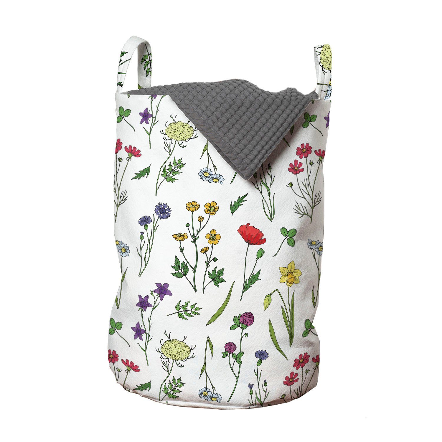 Frühling Abakuhaus Wäschesäckchen Wildblumen für Waschsalons, Kordelzugverschluss Blumen Wäschekorb Endemisch mit Griffen
