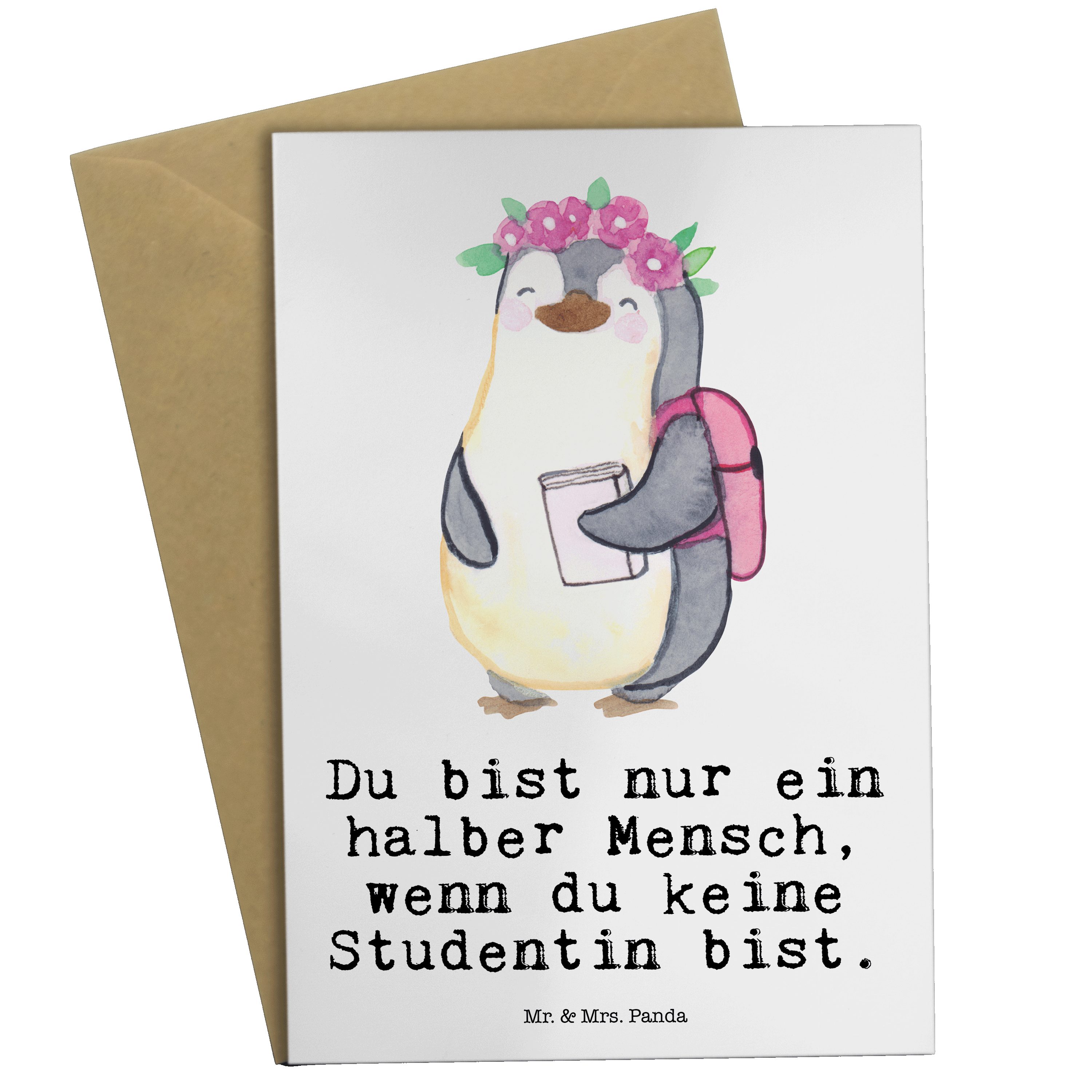 Geschenk, Geburtstagskarte, Herz Mr. & Weiß Grußkarte - Klappkarte, Studentin A - Panda Mrs. mit