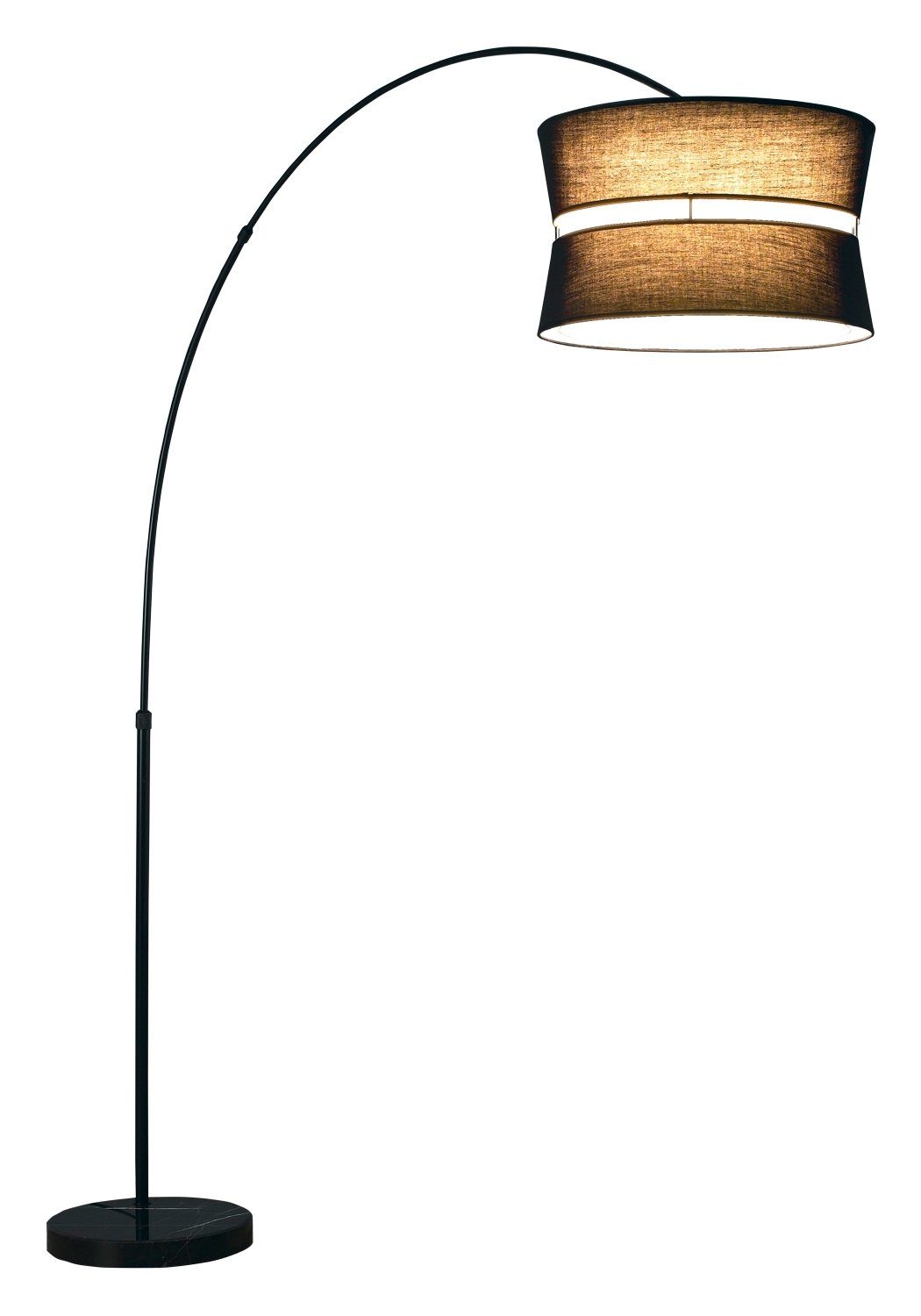 casa NOVA Bogenlampe GALA, 1-flammig, H 208 cm, Schwarz, Marmorfuß, ohne Leuchtmittel, Metall, Stoffschirm