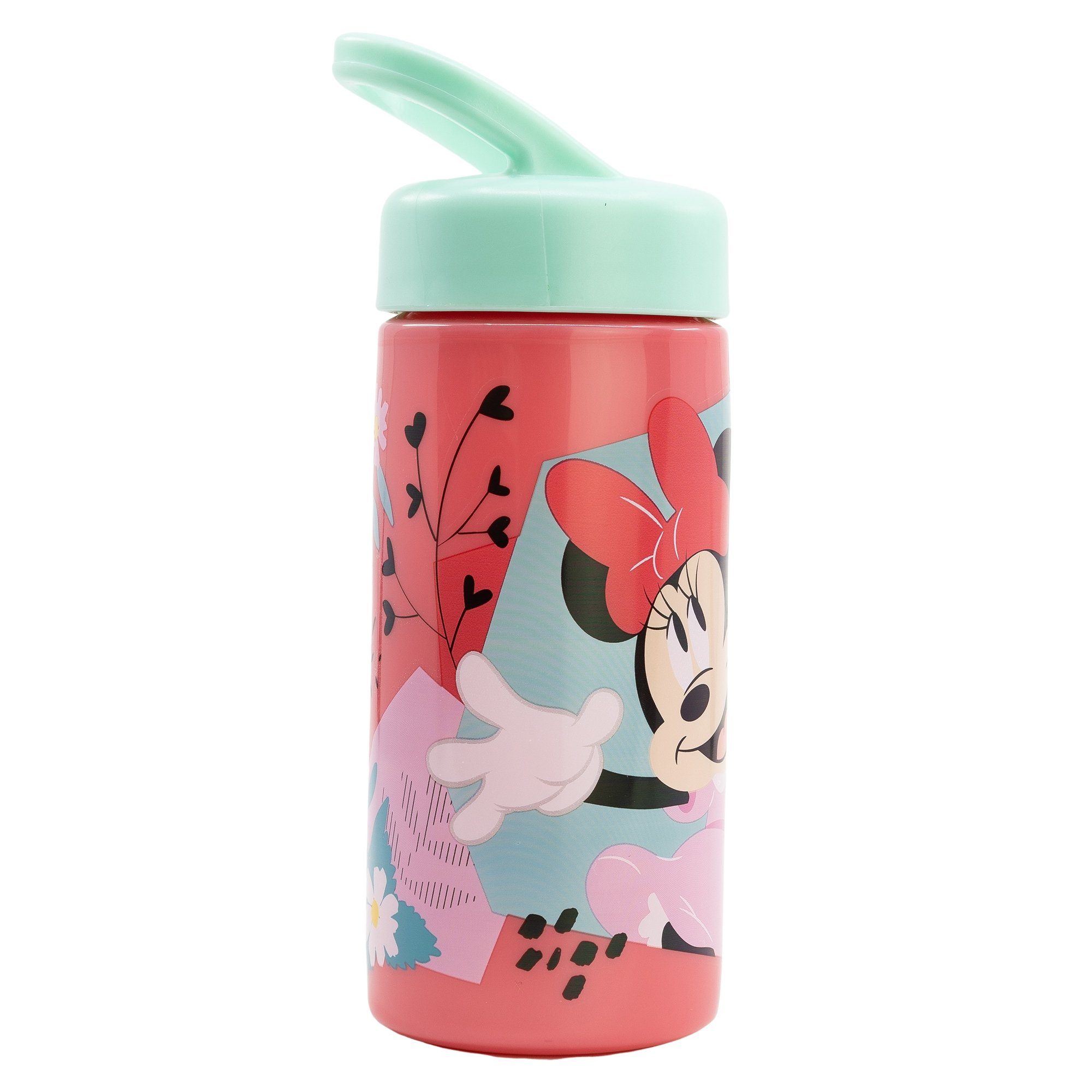 Disney Minnie Mouse Trinkflasche Minni Maus, Kinderflasche mit Trinkklappe 410 ml BPA frei