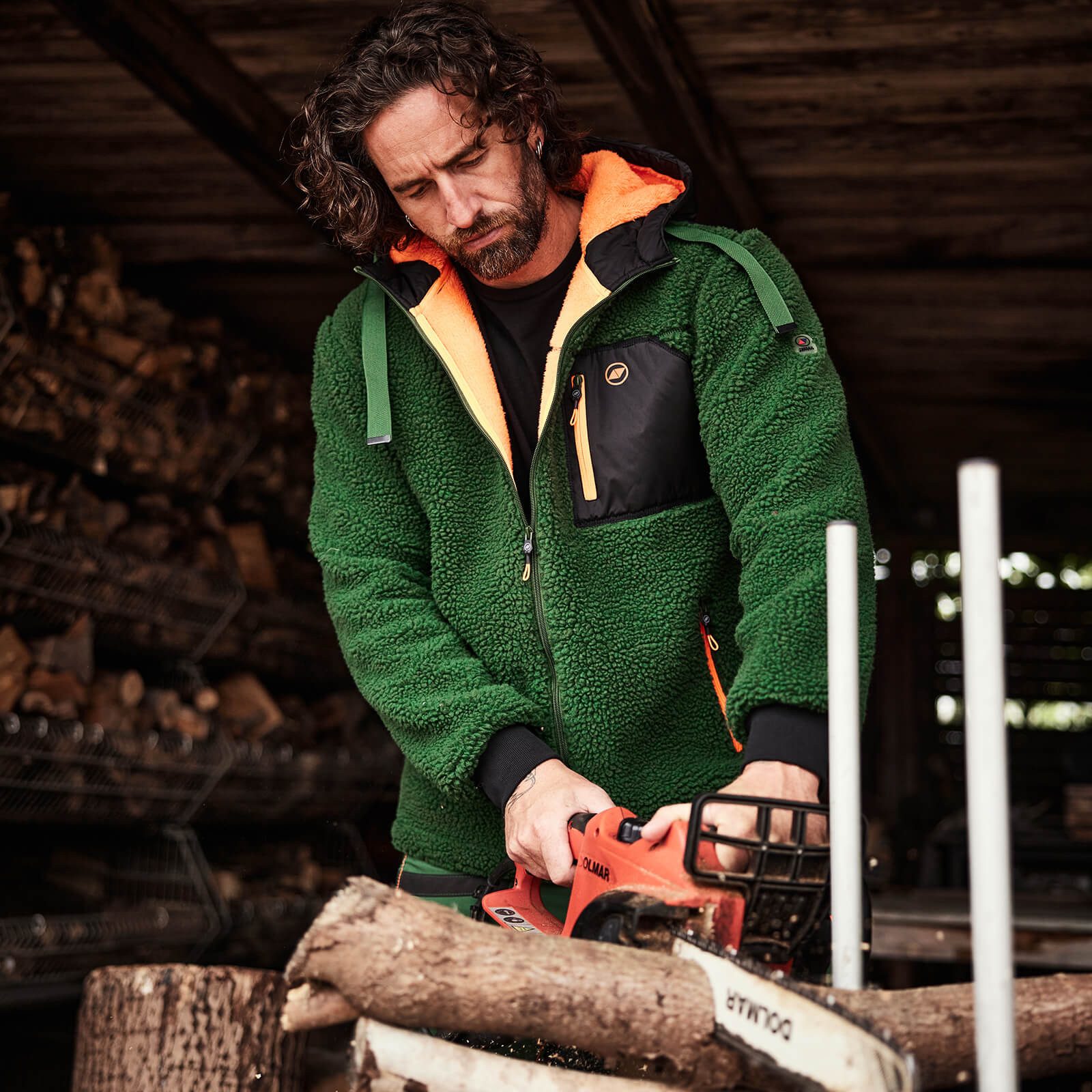 Terrax Workwear Arbeitsjacke Herren Faserpelzjacke aus Coralfleece-Stoff - Warme Kapuzenjacke