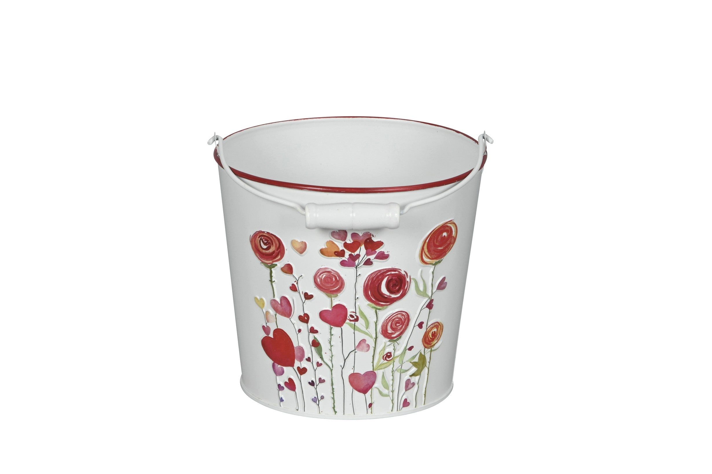 finehomegarden Blumentopf Metall-Eimer mit Henkel Ø15/17/19cm H13/15/17cm "Herz/Blumen" (1 St), Landhausstil für Pflanzen & Wohnaccessoires Übertopf 3Größen wählbar