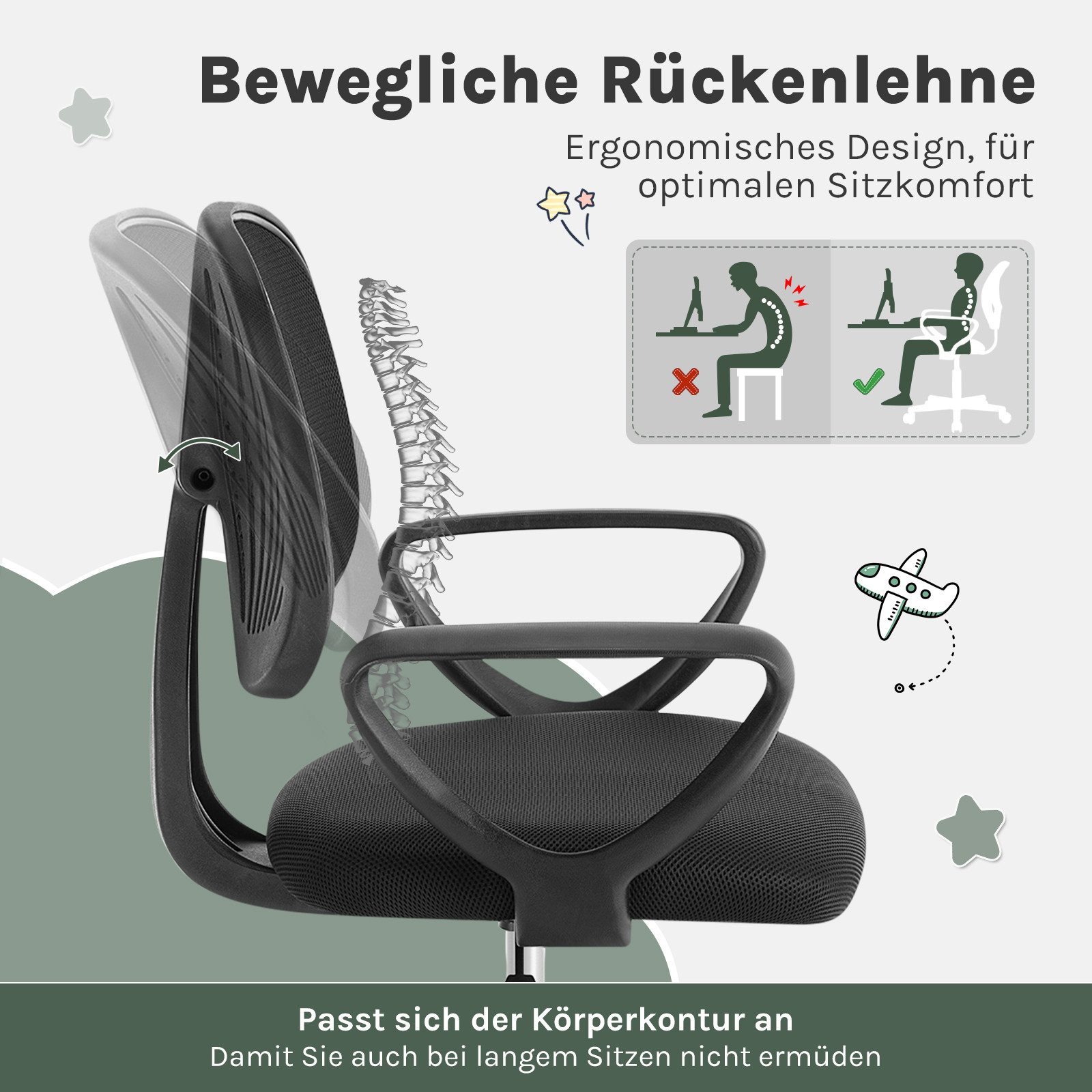 Klihome Schreibtischstuhl (1 St), Kinderdrehstuhl ergonomisch, günstig online kaufen