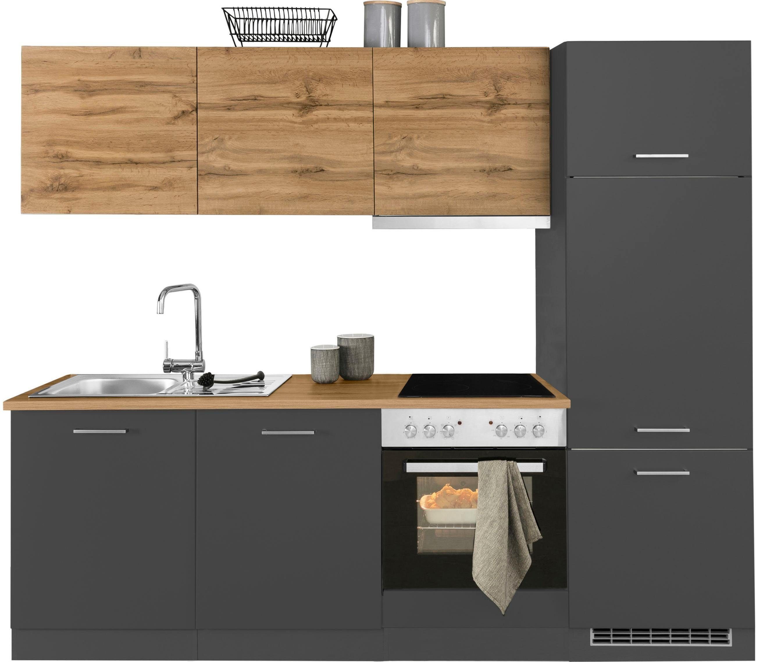 KOCHSTATION Küchenzeile KS-Kehl, mit E-Geräten, Breite 240 cm, inkl. Kühlschrank