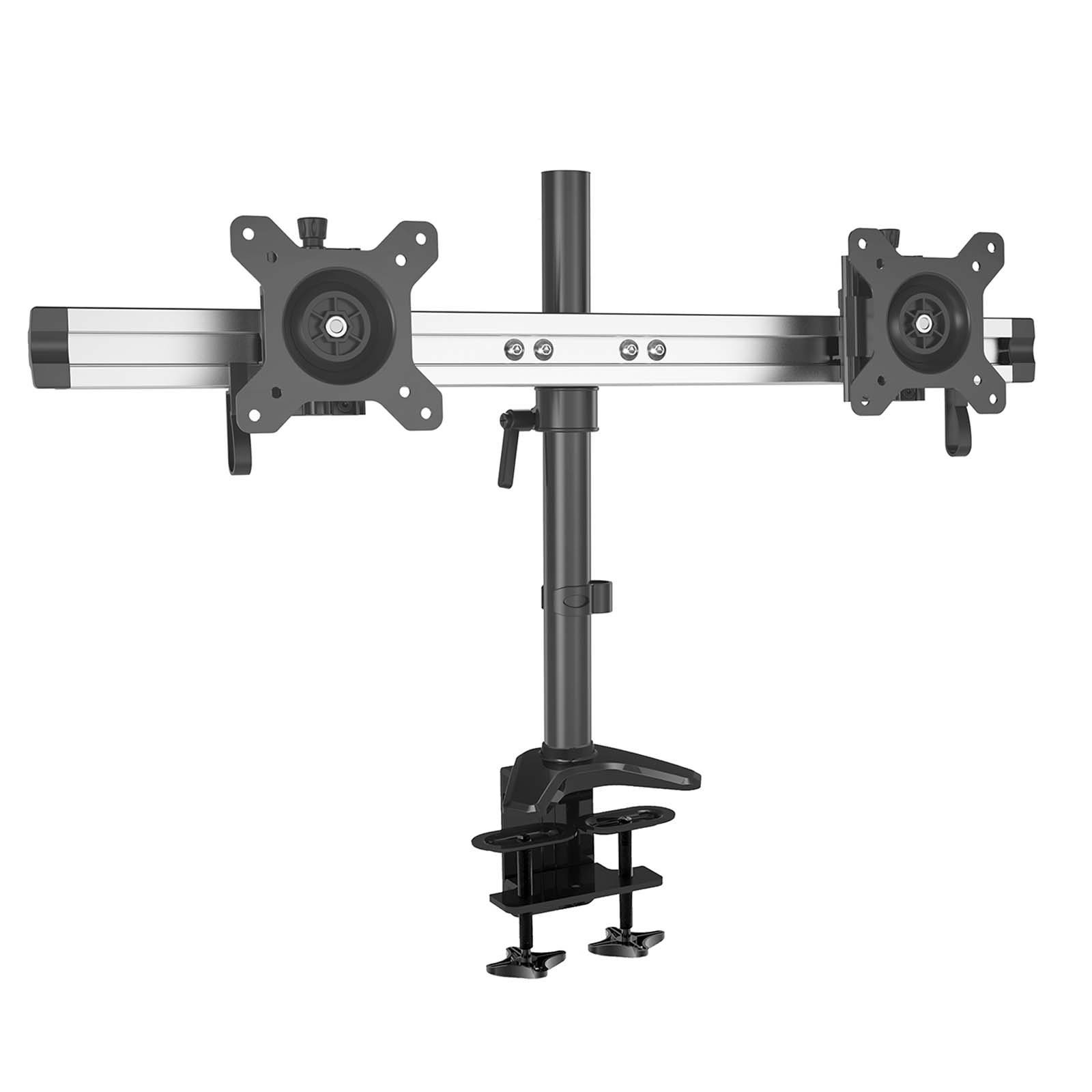 HFTEK Monitor-Halterung, (2-Fach - Tischhalterung für 2 Bildschirme von 15 – 27 Zoll mit Klemmsystem - VESA 75/100)