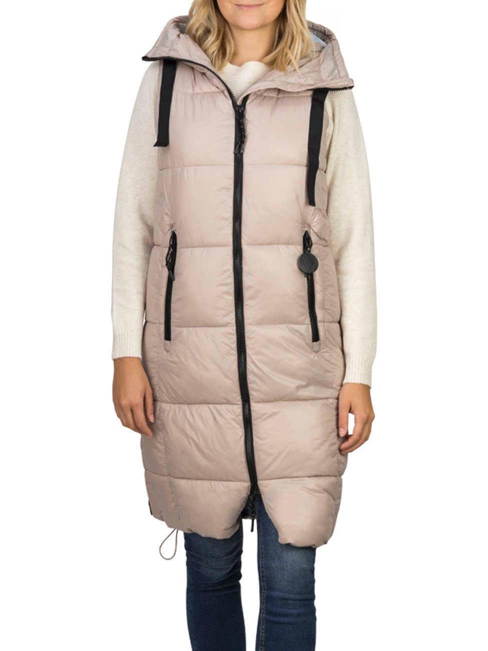 DENIMFY Outdoorjacke Damen Steppweste DFCaro Regular Fit knielange Übergangsweste mit Kapuze