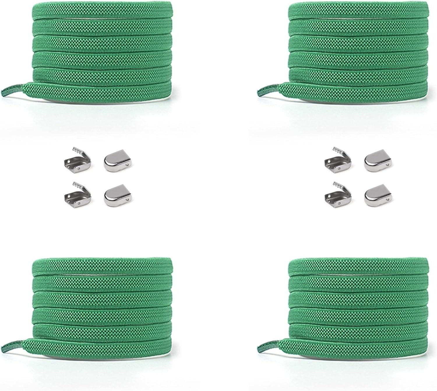 ELANOX Schnürsenkel 4 Stück für 2 - Clips, elastische Schuhe Paar in mit Enden silber Schnürsenkel inkl. 8 grün (Clips) St