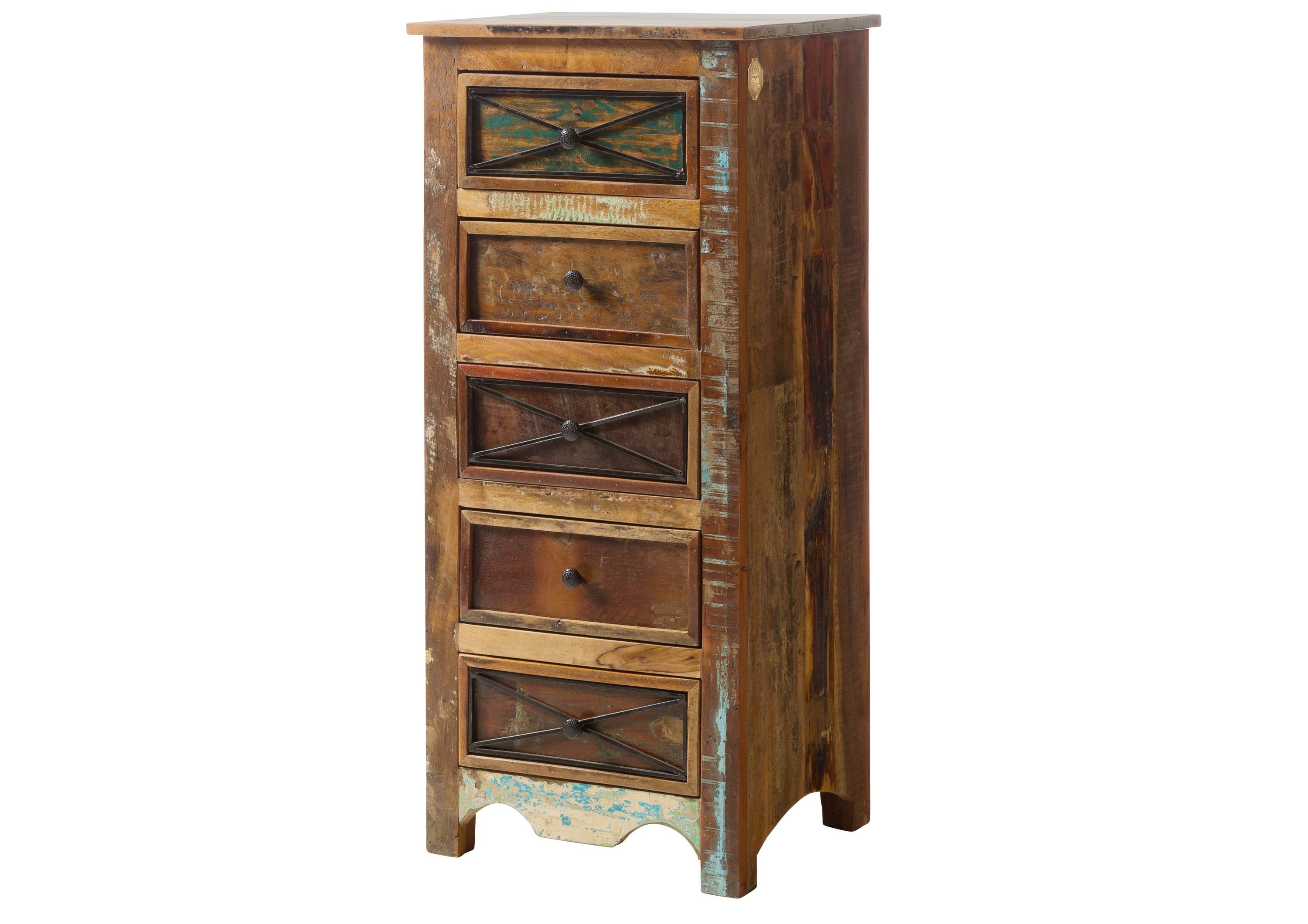 Massivmoebel24 Kommode (Kommode Altholz 55x45x122 mehrfarbig lackiert NATURE OF SPIRIT #129)