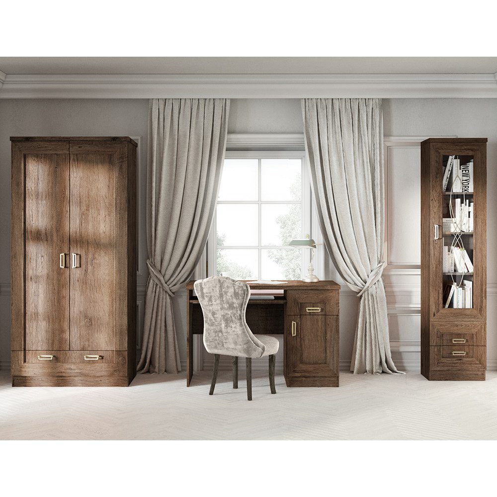 Lomadox Vitrine TEORA-161 in Lefkas Eiche Oak braun Metallgriffe Glastür 46x190,5x44 cm – Bild 5 von 5
