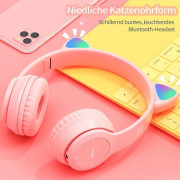 MAGICSHE Wireless Kopfhörer Headset Bluetooth 5.0 mit LED Katzenohren Over-Ear-Kopfhörer