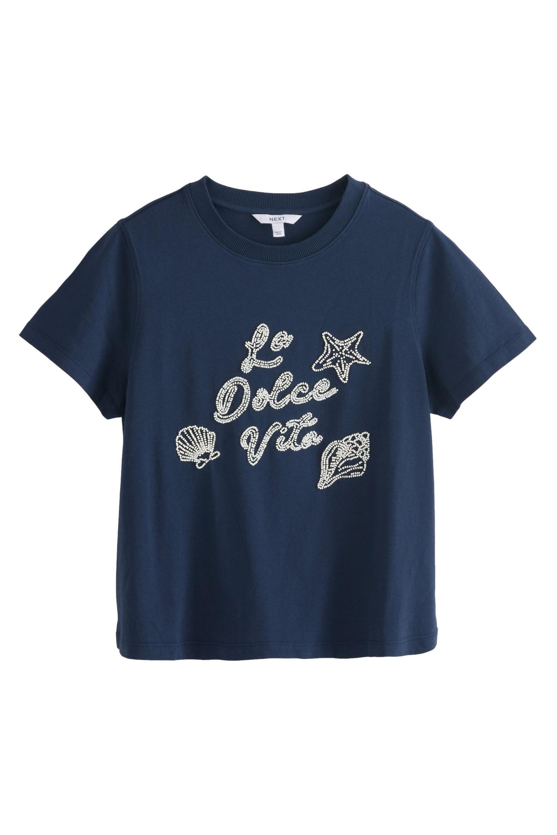 Next T-Shirt Perlenbesticktes Grafik-T-Shirt aus Baumwolle (1-tlg) günstig online kaufen