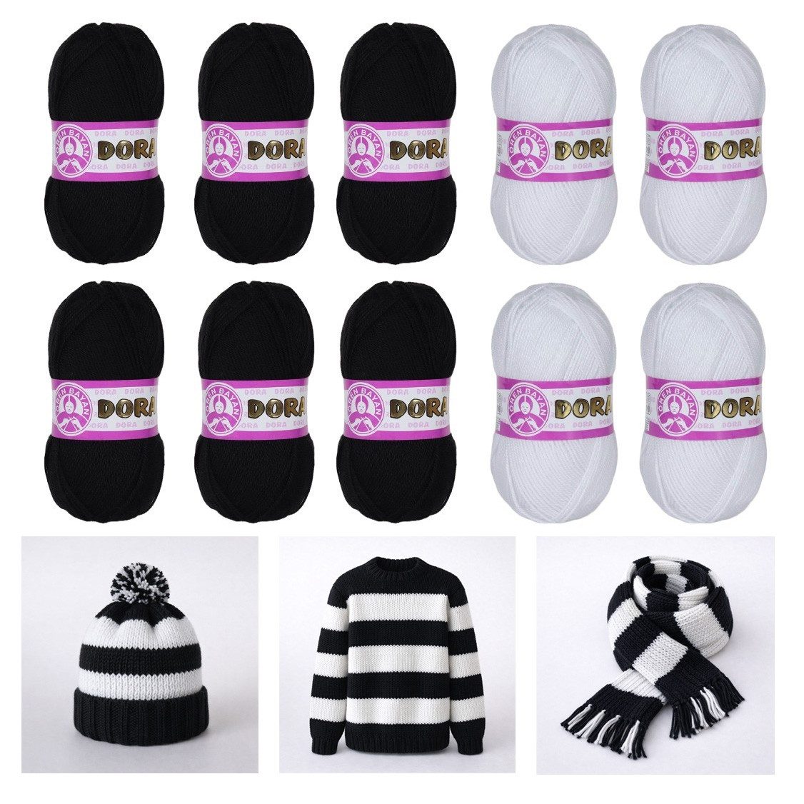 Madame Tricote Paris Ören Bayan Dora Strickwolle Projekt Set Häkelwolle, 250,00 m (Packung, 10x100g), Strickwolle Projekt Set, 100% Acryl, 250 Meter pro 100g Knäul