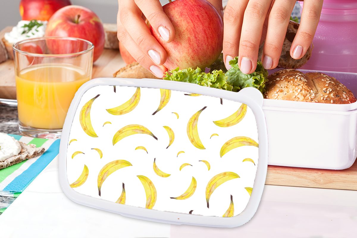 MuchoWow Lunchbox Obst Bananen Kinder Mädchen für (2-tlg), Brotdose, - und für Erwachsene, und Weiß, Kunststoff, Jungs Brotbox 