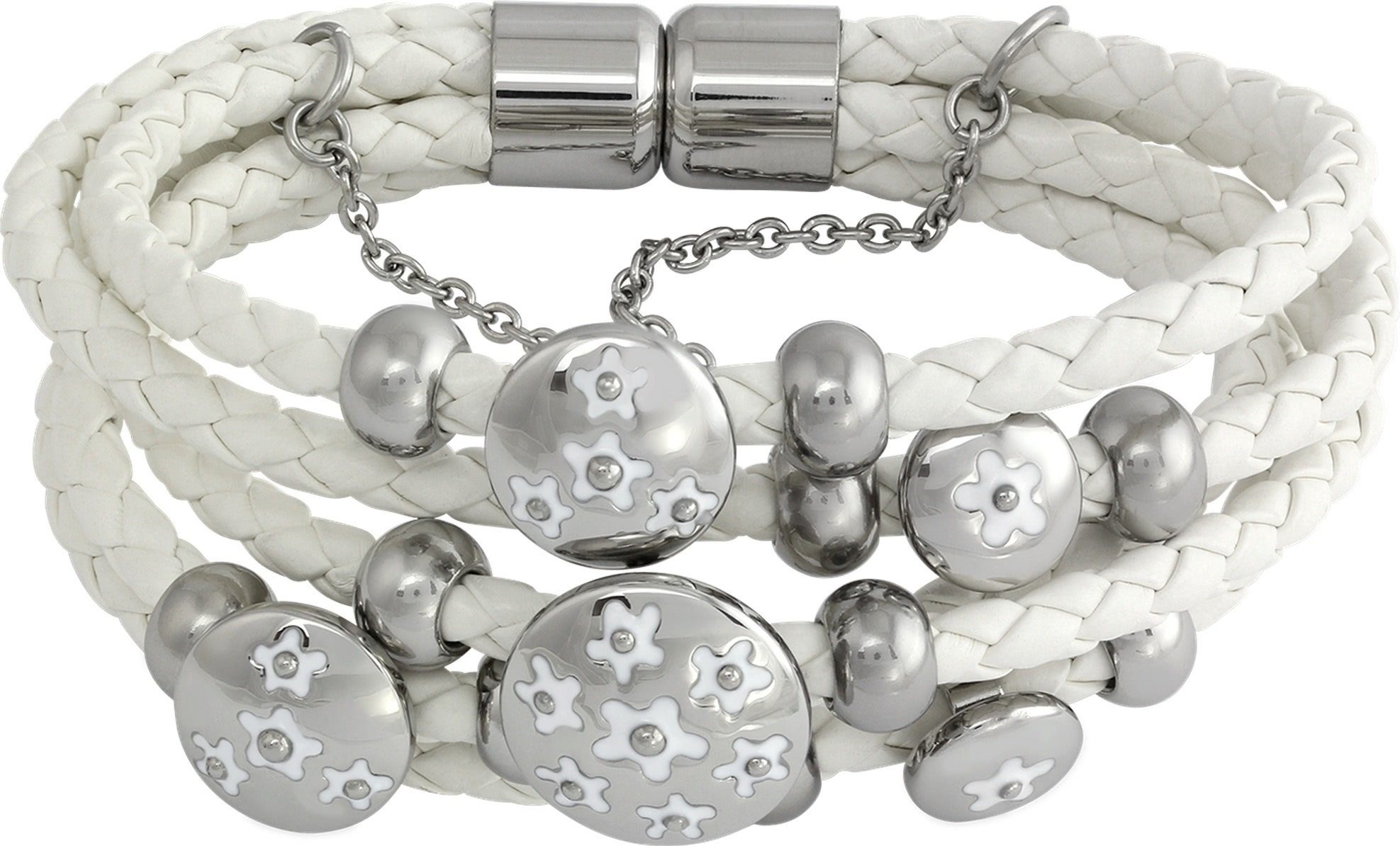 Amello Edelstahlarmband Amello Blume Armband weiß grau Damen (Armband), Damen Armband (Blume) Edelstahl (Stainless Steel), Farbe: weiß, grau