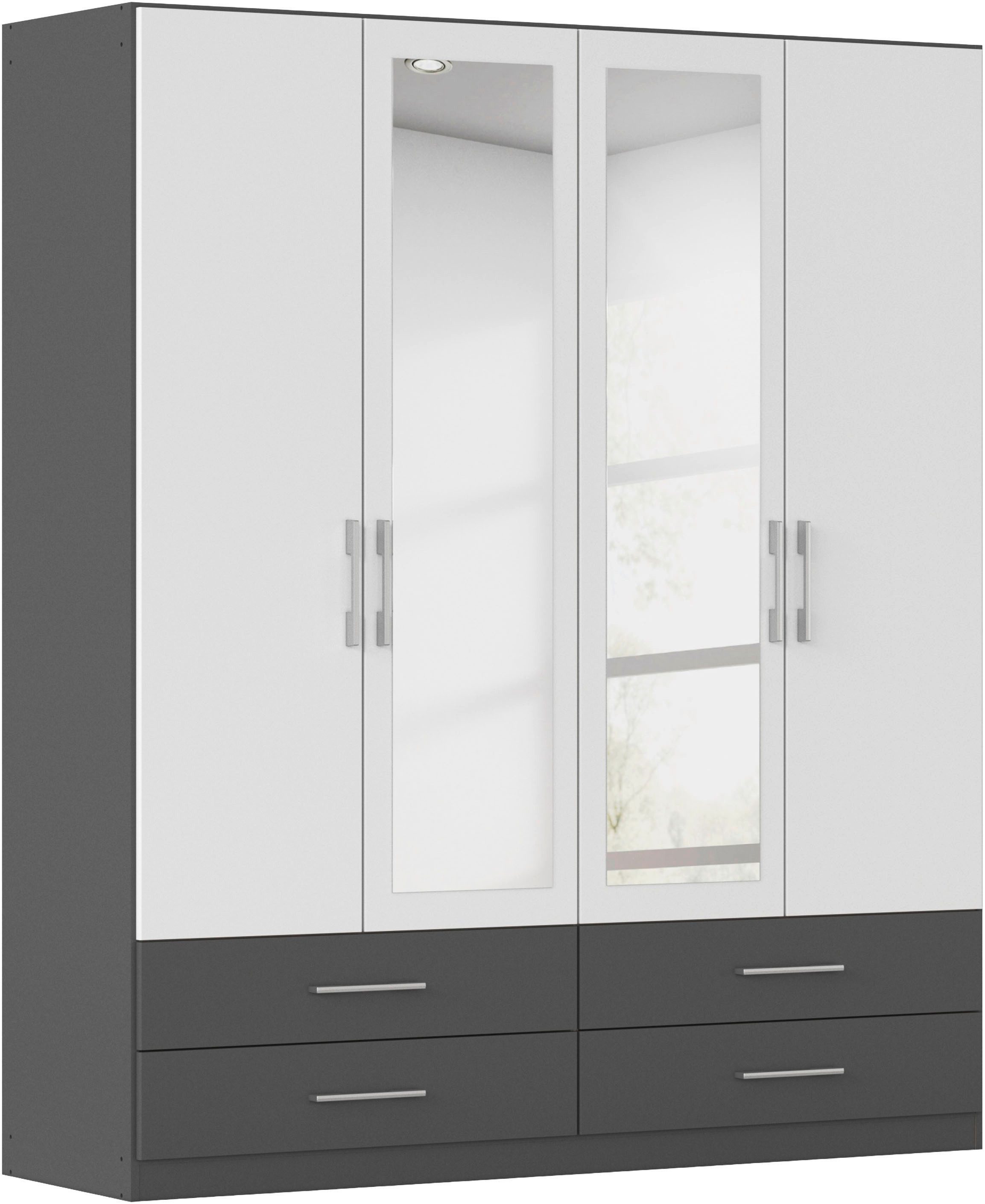 rauch Kleiderschrank Schrank Garderobenschrank Mehrzweckschrank Schlafzimmer HERSBRUCK (3 verschiedene Ausstattungen BASIC/CLASSIC/PREMIUM (inkl. SOFT-CLOSE) mit großzügigen Schubladen sowie Spiegeltüren MADE IN GERMANY