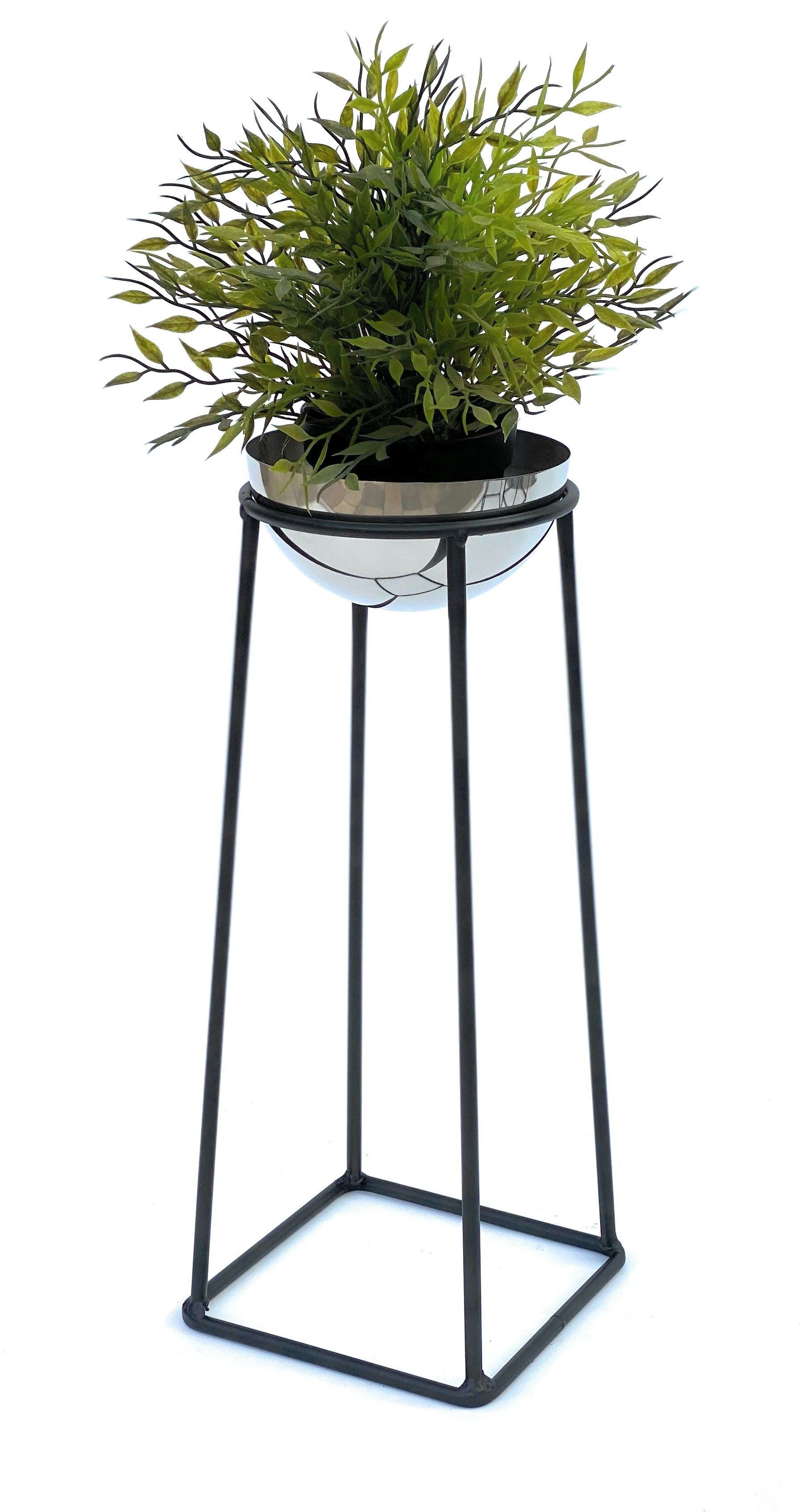 DanDiBo Blumenständer Blumenhocker Metall mit Topf Schwarz Silber 43 cm - 69 cm Blumenständer 96078 Blumensäule Modern Pflanzenständer Pflanzenhocker