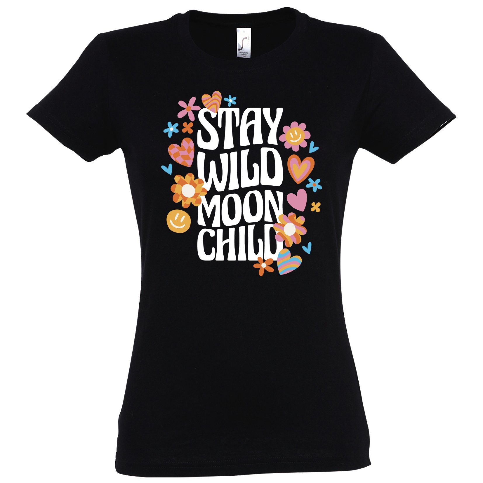 Youth Designz T-Shirt "Stay Wild Shirt mit Frontprint Damen Schwarz trendigem Moon Chill"