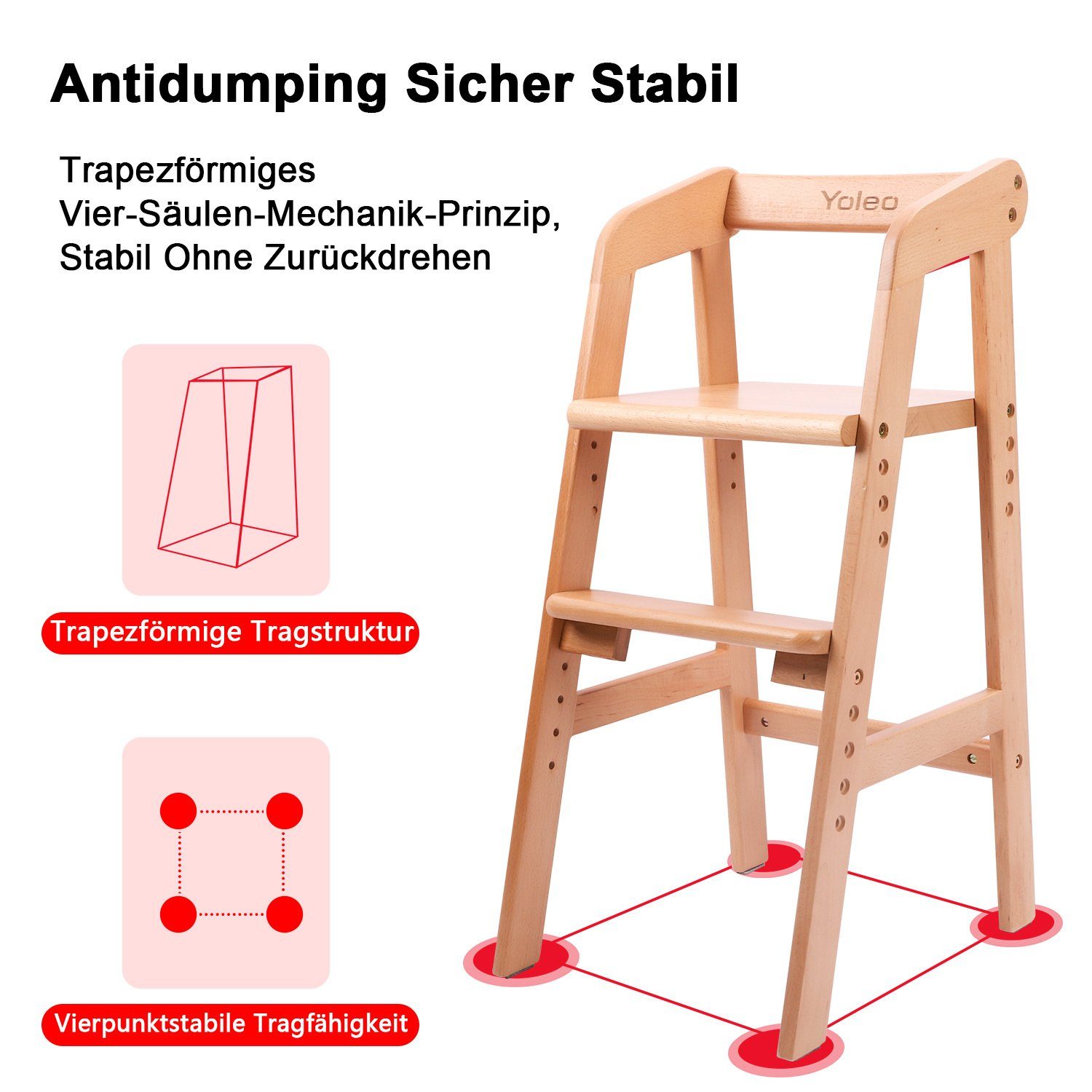 YOLEO Stuhl Kinderstuhl Mitwachsender Holz Stuhl für kinder 3 - 12 Jahren günstig online kaufen