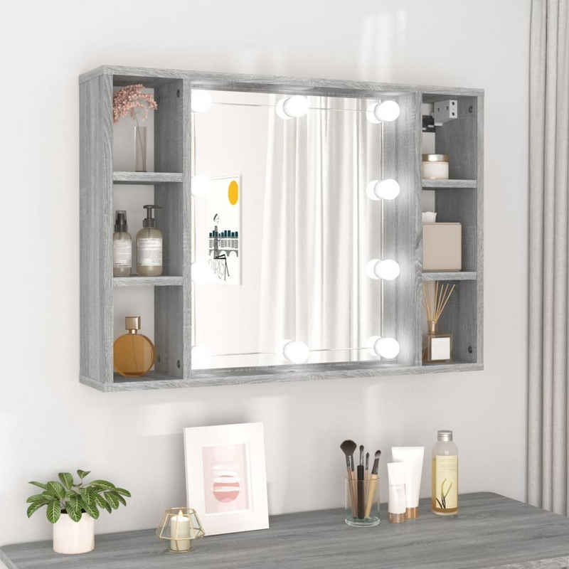 vidaXL Badezimmerspiegelschrank Spiegelschrank mit LED Grau Sonoma 76x15x55 cm