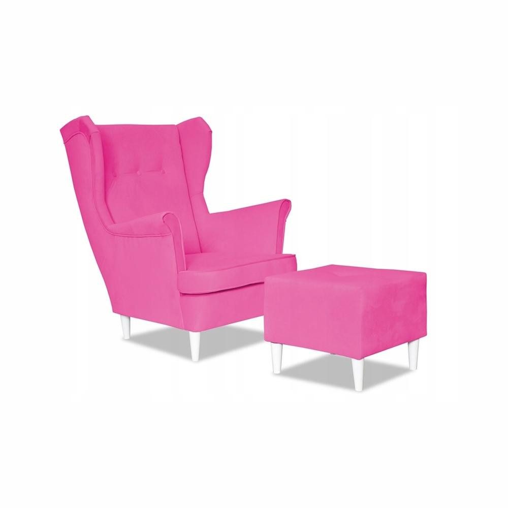 Family Meble Sessel Family Meble ARI Ohrensessel mit Fußhocker TRINITY 10 Fuchsia 84x104x9