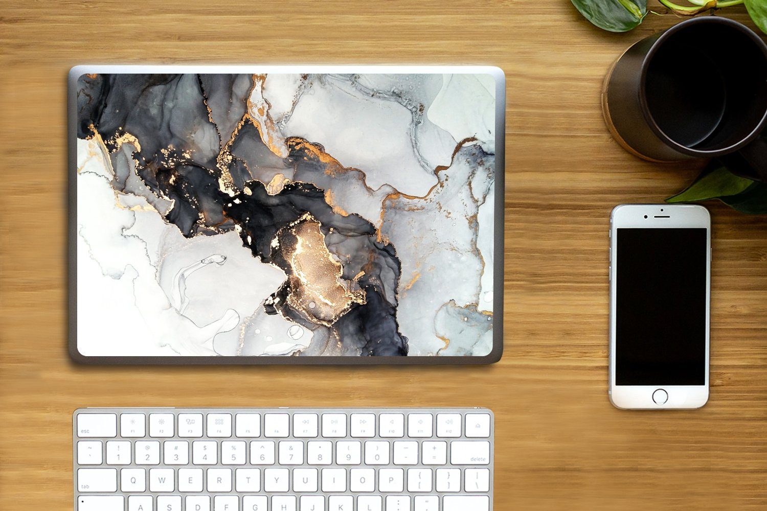 Thumbnail - MuchoWow Laptop-Aufkleber Marmor - Schwarz - Weiß - Gold - Luxus - Abstrakt