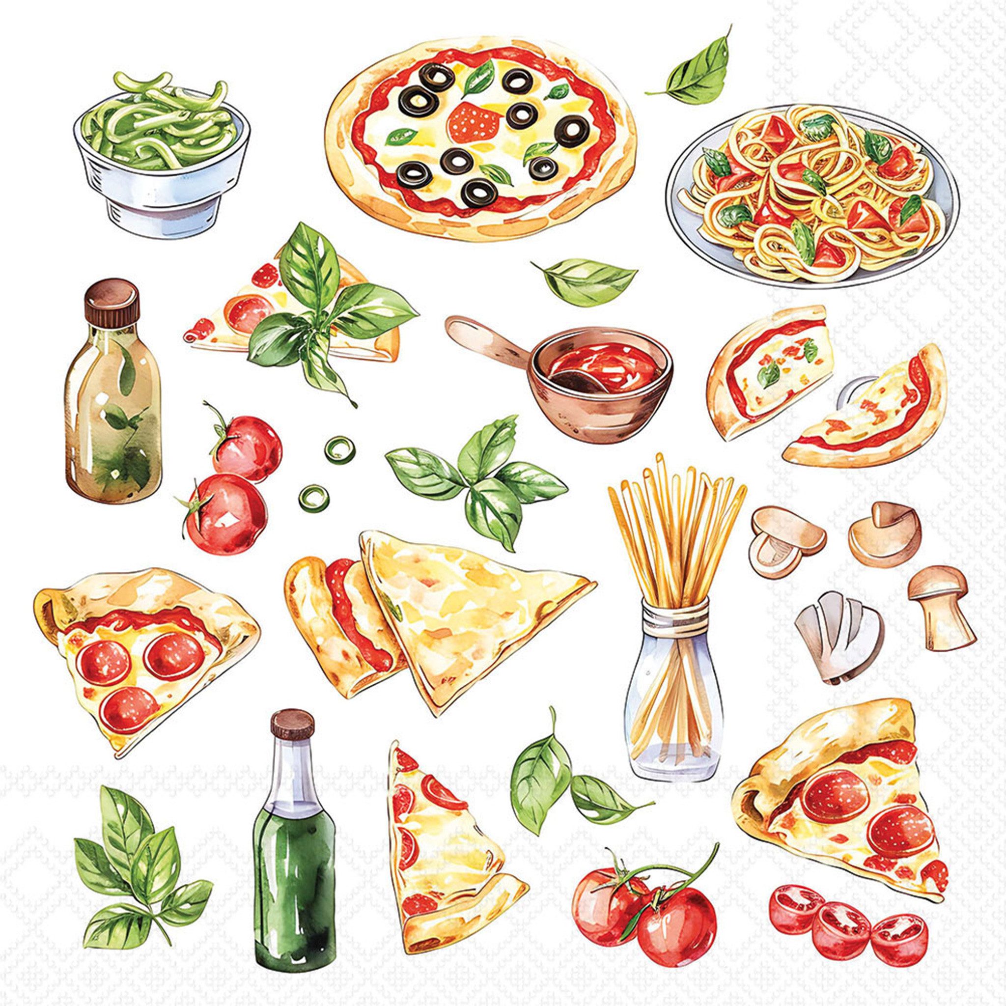 Ambiente Luxury Paper Products Papierserviette, Servietten Papier 33x33cm 3-lagig Pizza & Pasta Italia Motiv 20 Stk.