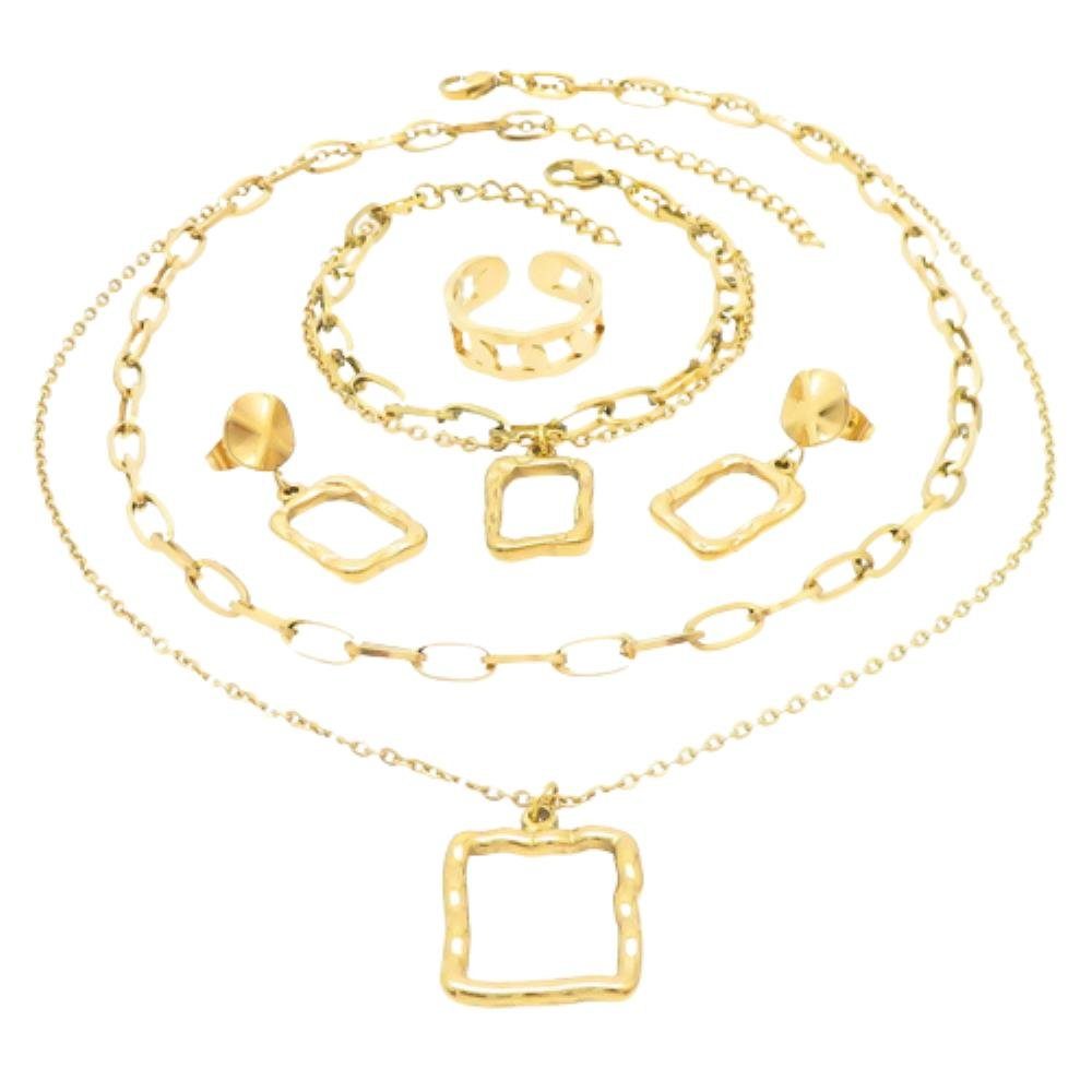 Schmuckset Damen Geschenkset BUNGSA aus Damen (4-tlg), vierteilig Edelstahl mit Layer-Kette Schmuckset gold