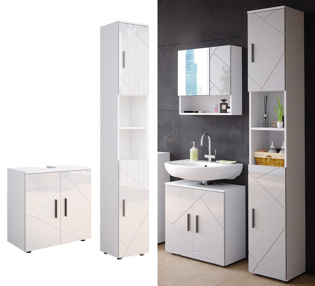 Vicco Badmöbel-Set Irma, Weiß Hochglanz/Weiß, 2 Teile, mit Hochschrank, (2- günstig online kaufen