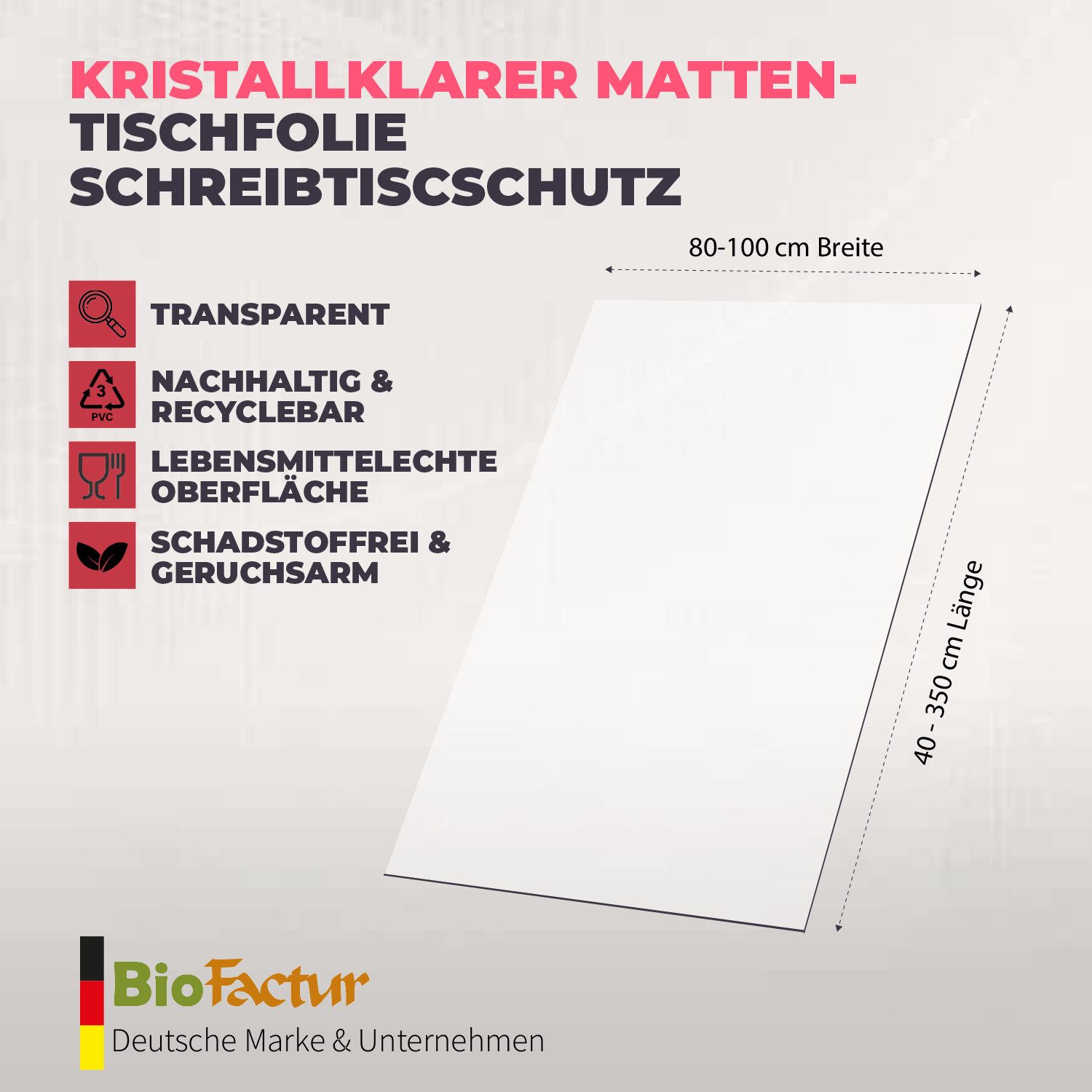 Biofactur Tischdecke Tischfolie Glasklar Folie 2 mm gerader Kante transparente Tischdecke