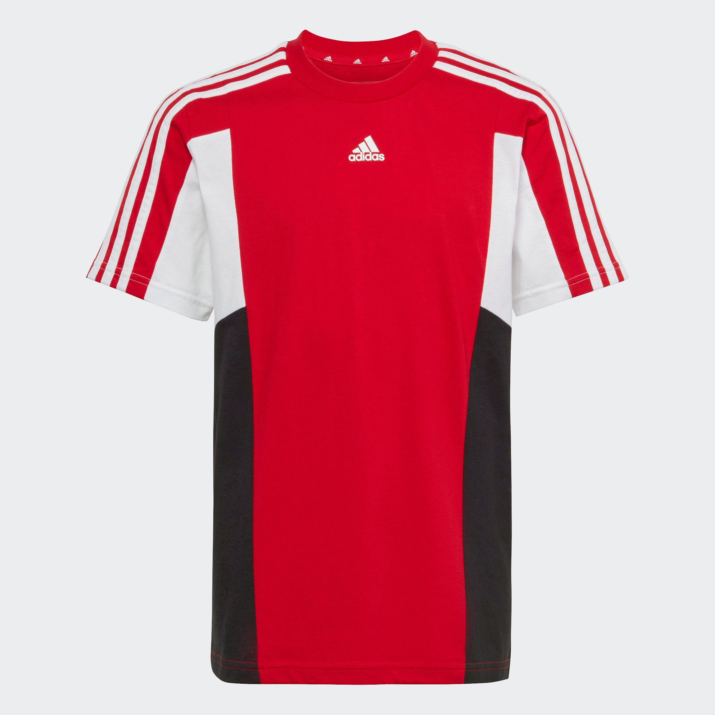 adidas Sportswear T-Shirt COLORBLOCK REGULAR / Better Black Scarlet FIT / White 3-STREIFEN