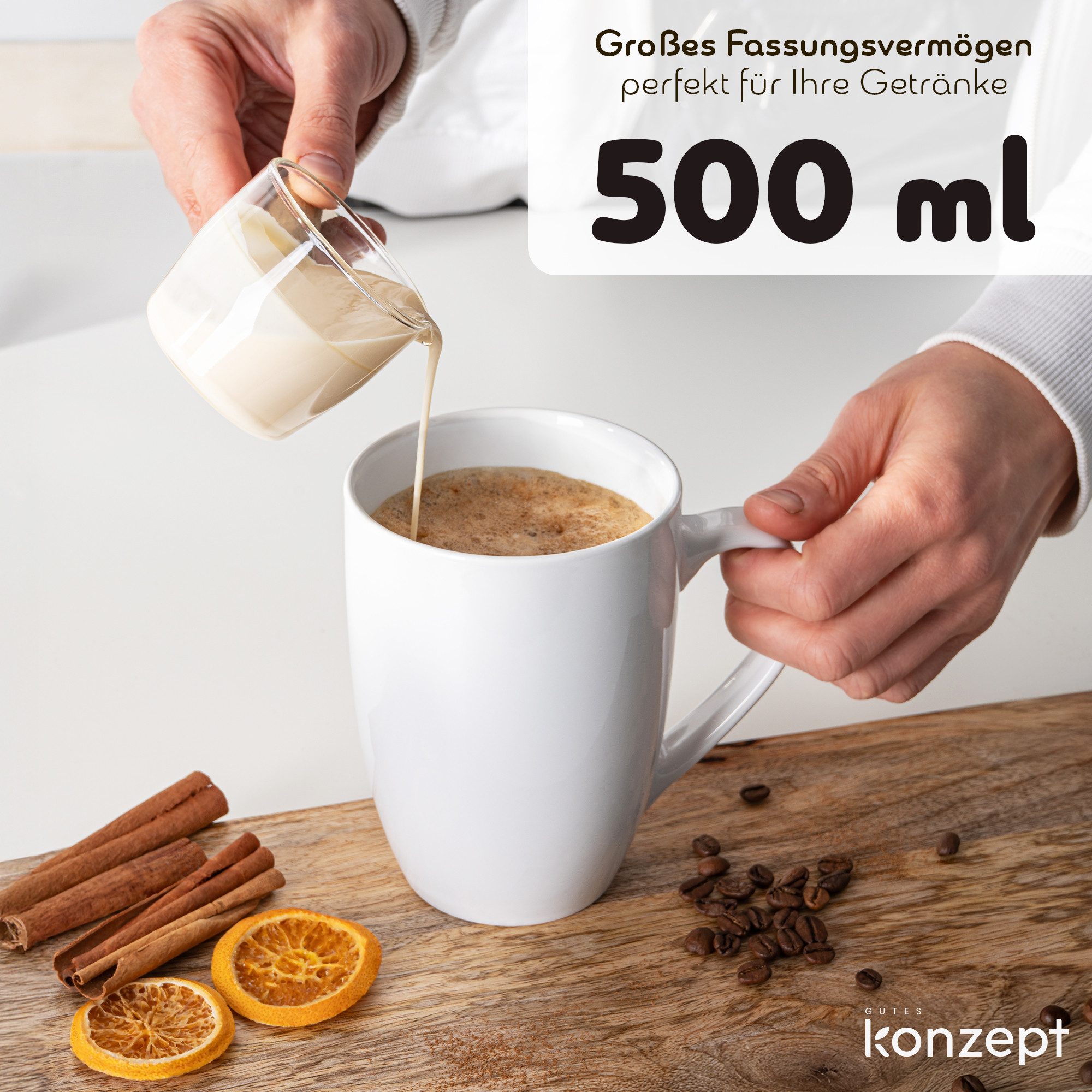 KONZEPT Becher Große Kaffeebecher 500ml (2er-Set) – Becher aus hochwertigem Porzellan, 2-tlg., stilvoll für Kaffee, Tee & Heißgetränke – Bild 3 von 5