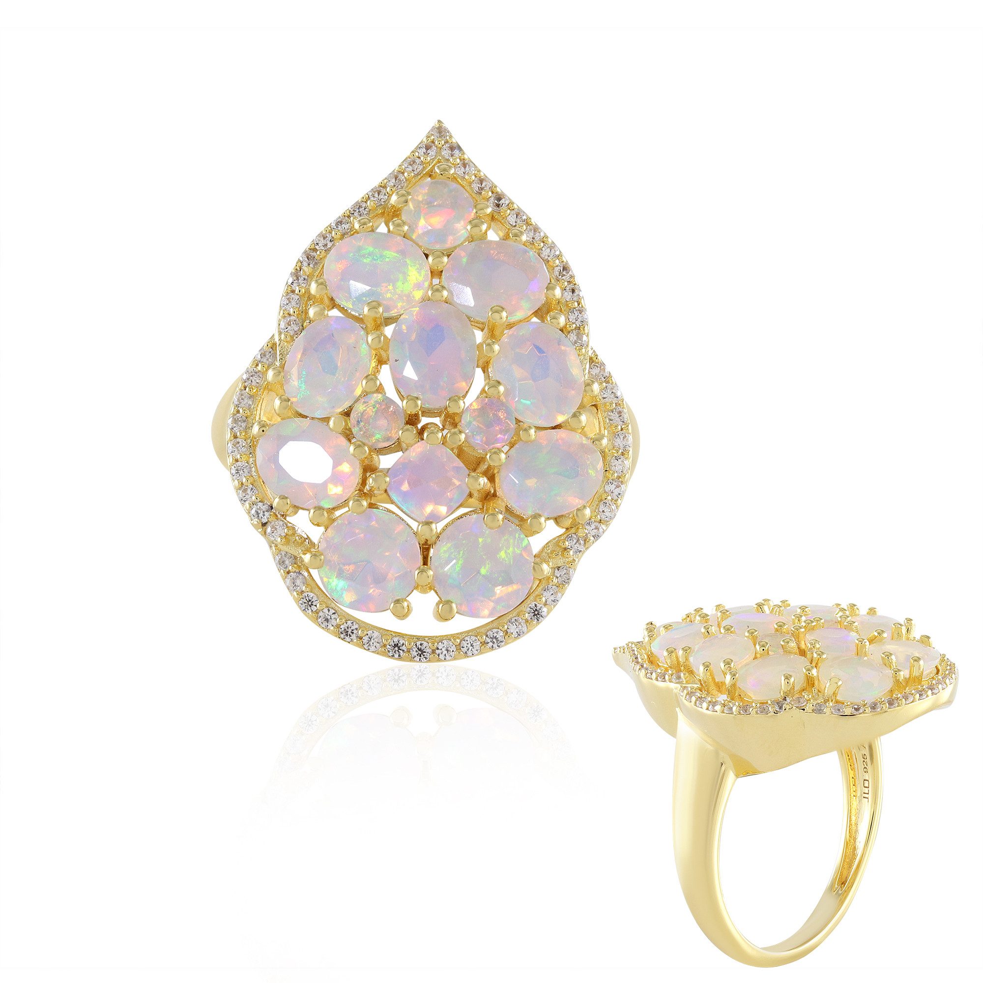 Cavill Silberring Cavill Silberring 925 vergoldet mit 2,51 ct Welo Opal, Blatt (1-tlg)