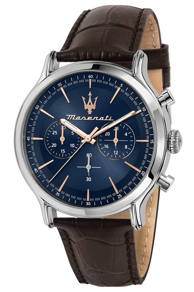 MASERATI Chronograph Maserati Herren Uhr Chronograph, Herrenuhr rund, groß  (ca. 42mm) Lederarmband, Made-In Italy, Wasserdicht bis 10 bar