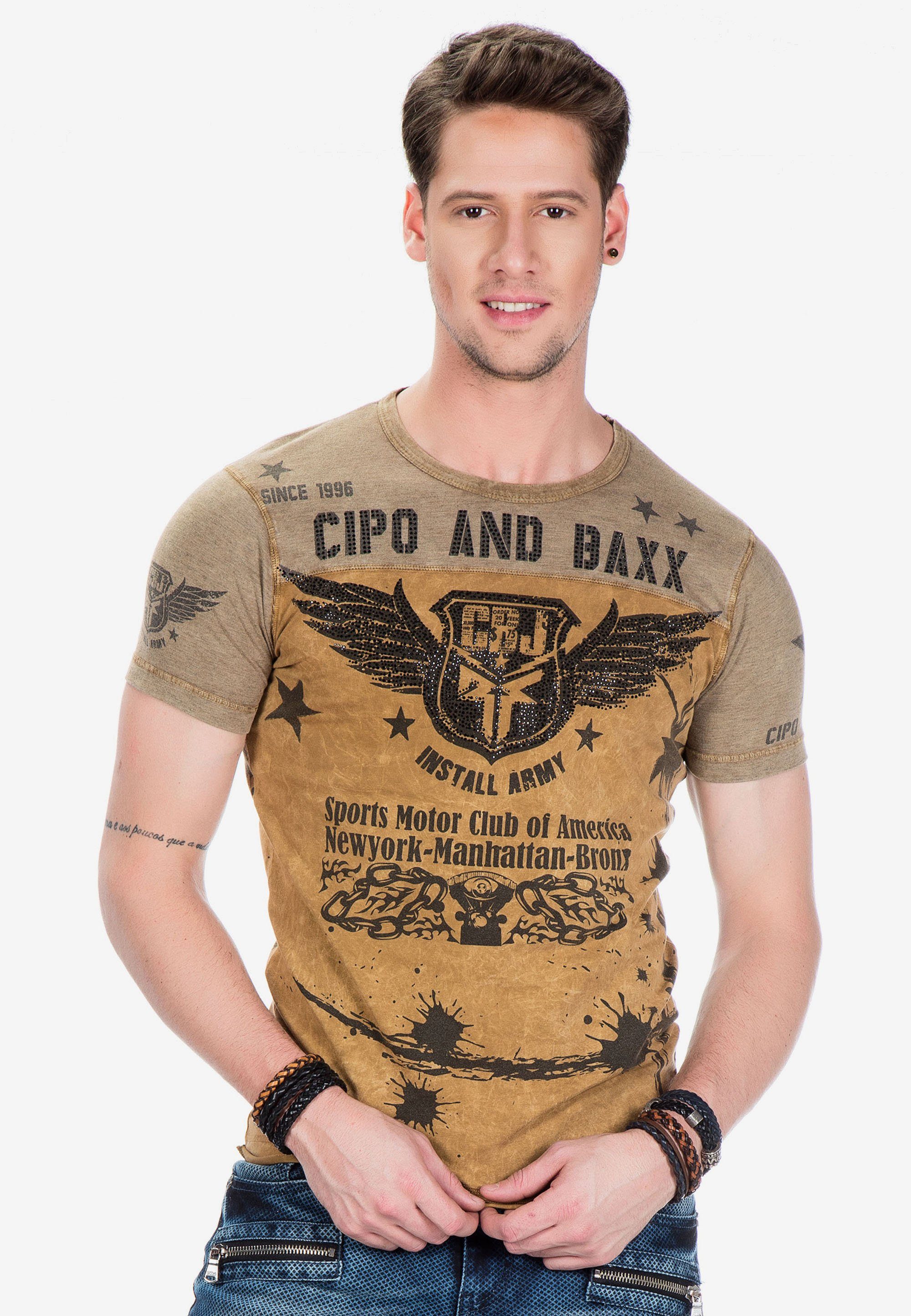 Cipo & Baxx T-Shirt mit lässigem Biker-Print | T-Shirts