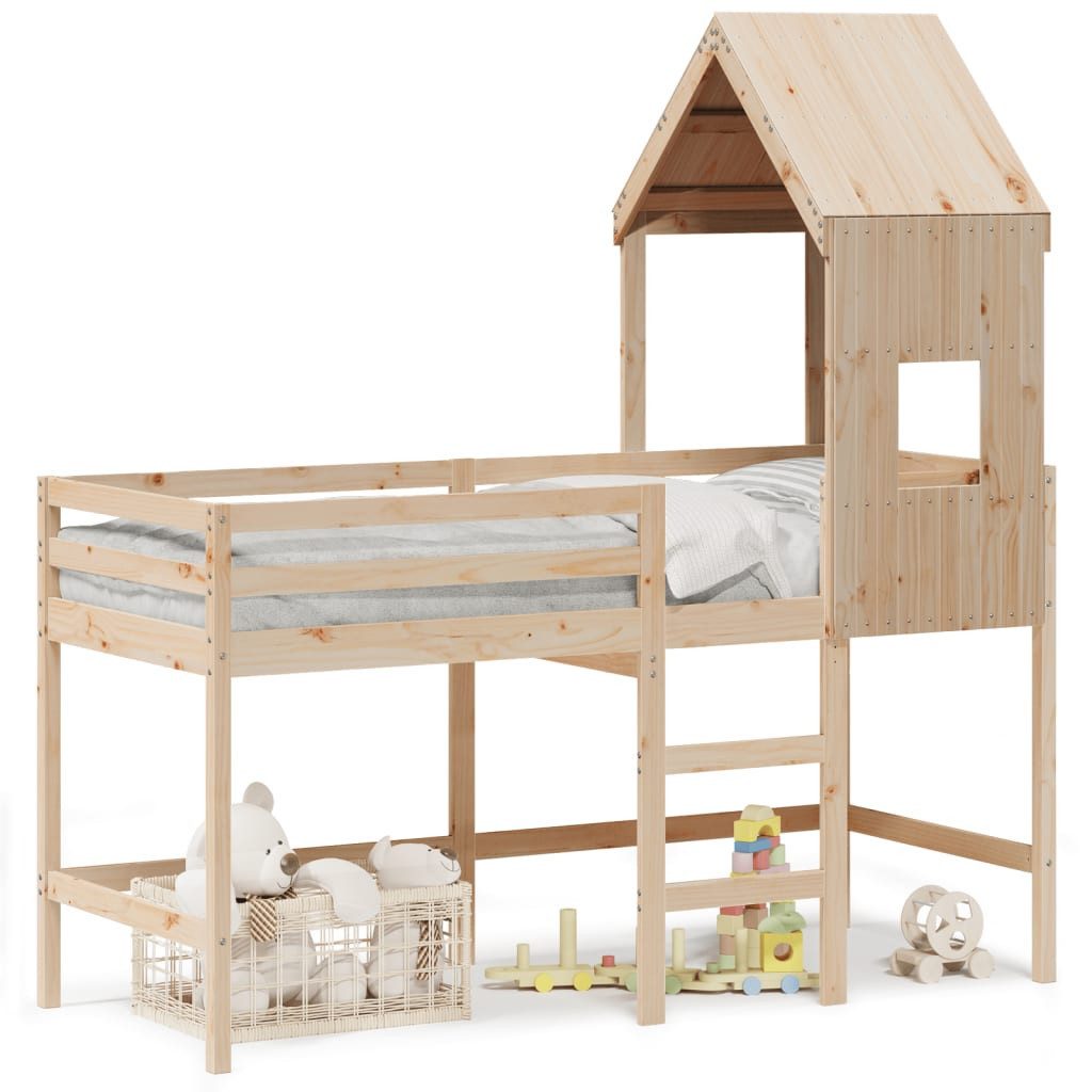 vidaXL Bett, Hochbett mit Leiter und Dach 80x200 cm Massivholz Kiefer günstig online kaufen