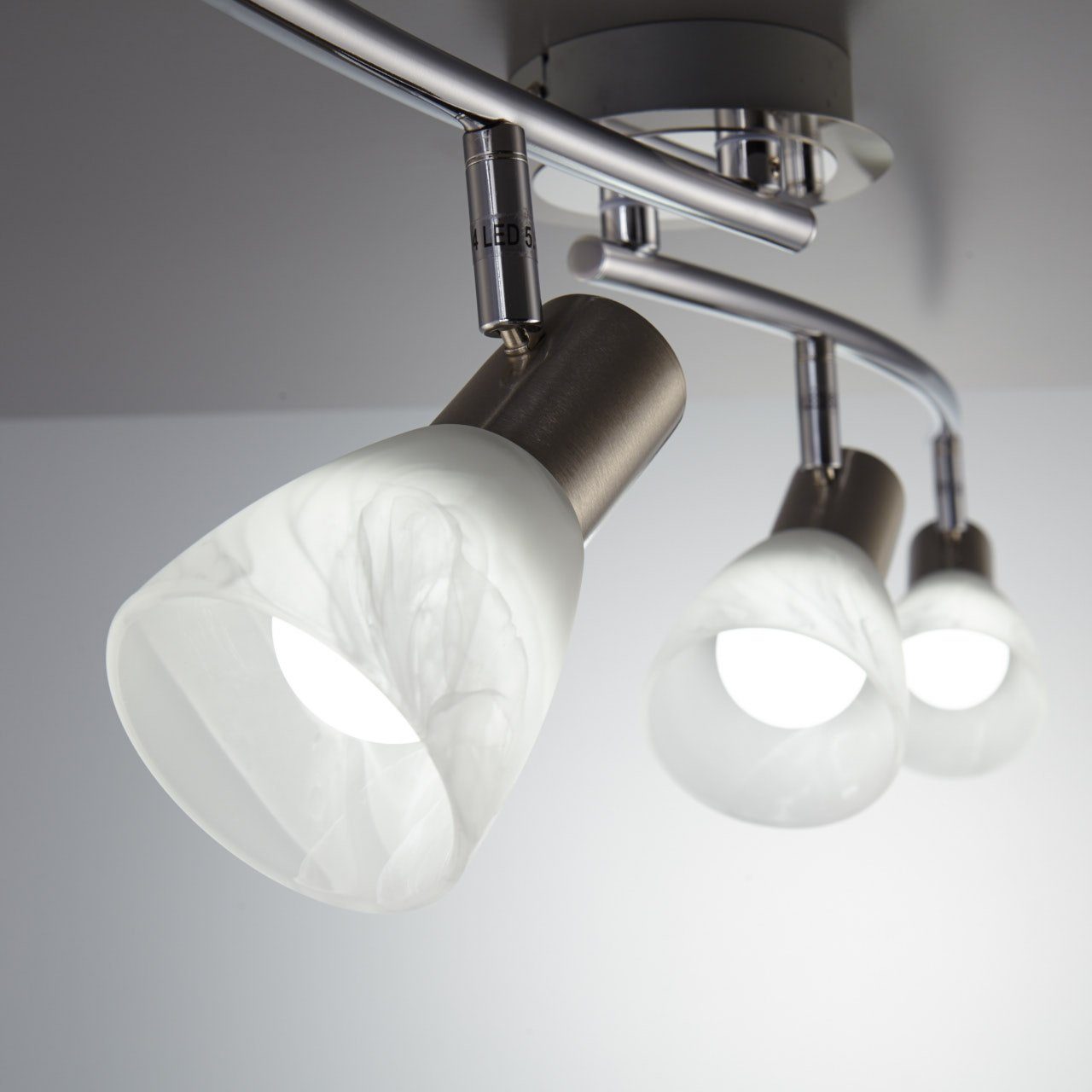 B.K.Licht LED Deckenstrahler, Leuchtmittel LED Warmweiß, Spot schwenkbar Leuchte Wohnzimmer wechselbar, Glas Metall Deckenlampe E14