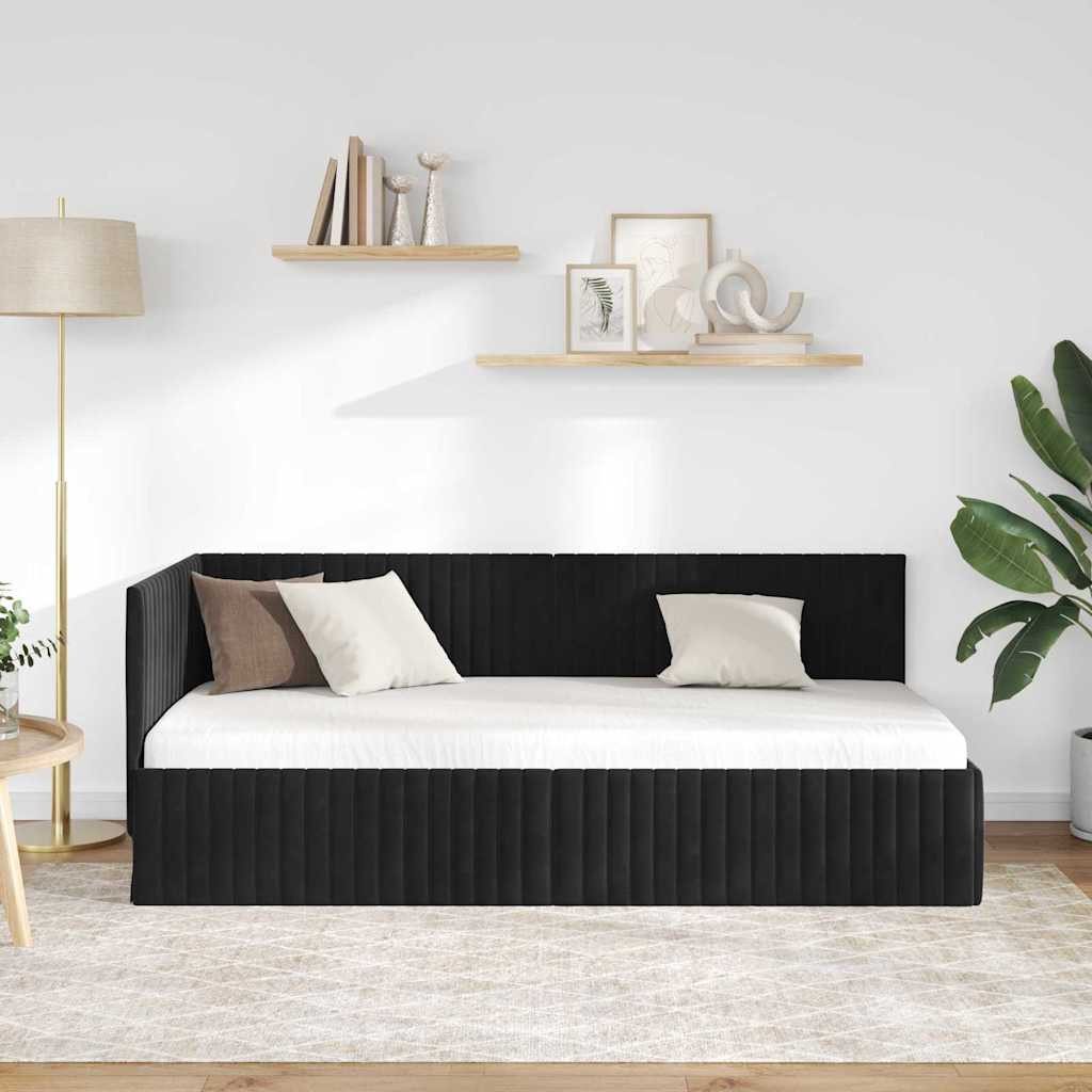 vidaXL Bett Eckbettgestell mit Kopfteil Schwarz 90 cm x 200 cm Samt (1-tlg) – Bild 3 von 5