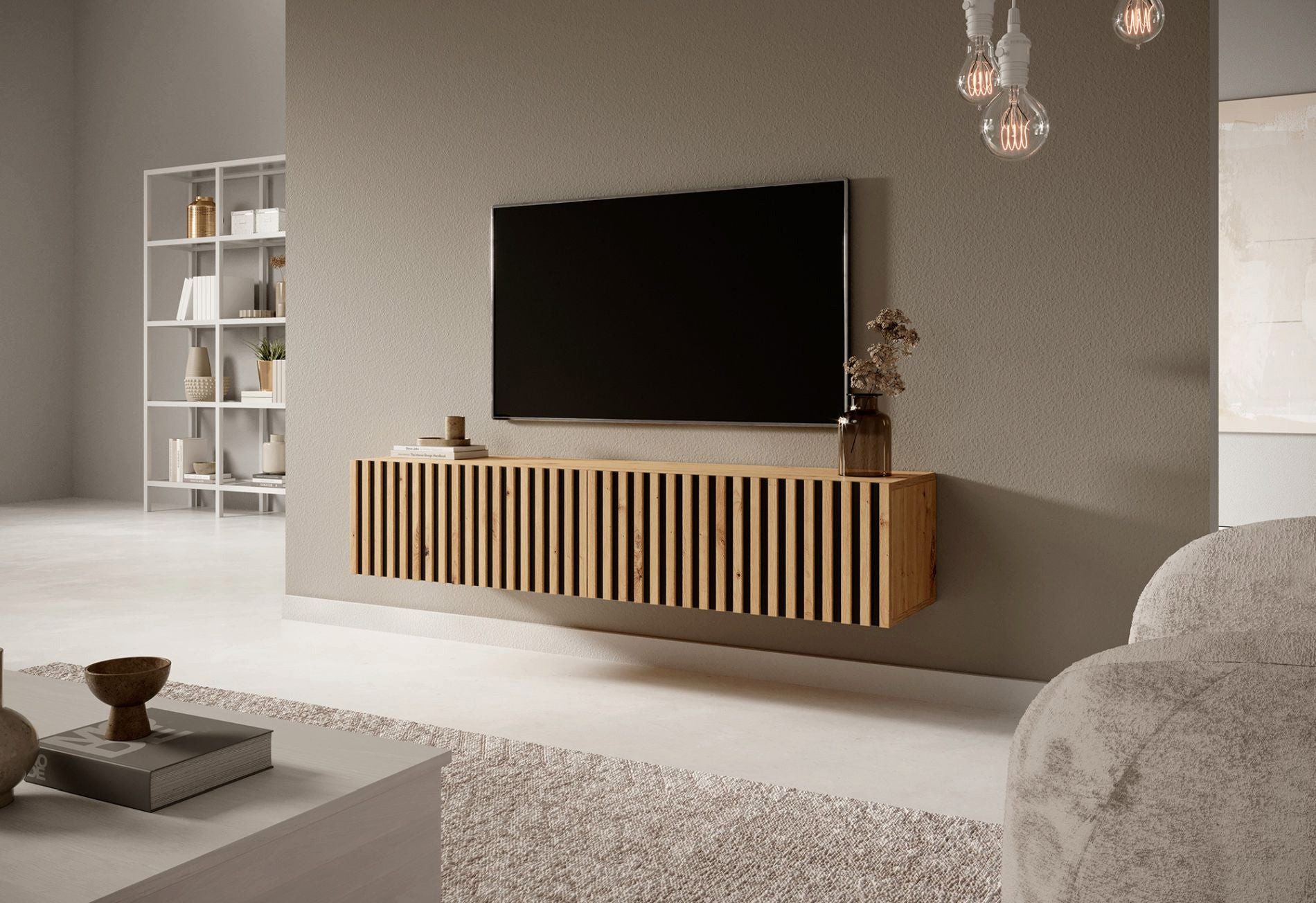 Selsey TV-Schrank TELIRE Hängend mit 2 grifflosen Lamellenfronten, 138,6 cm