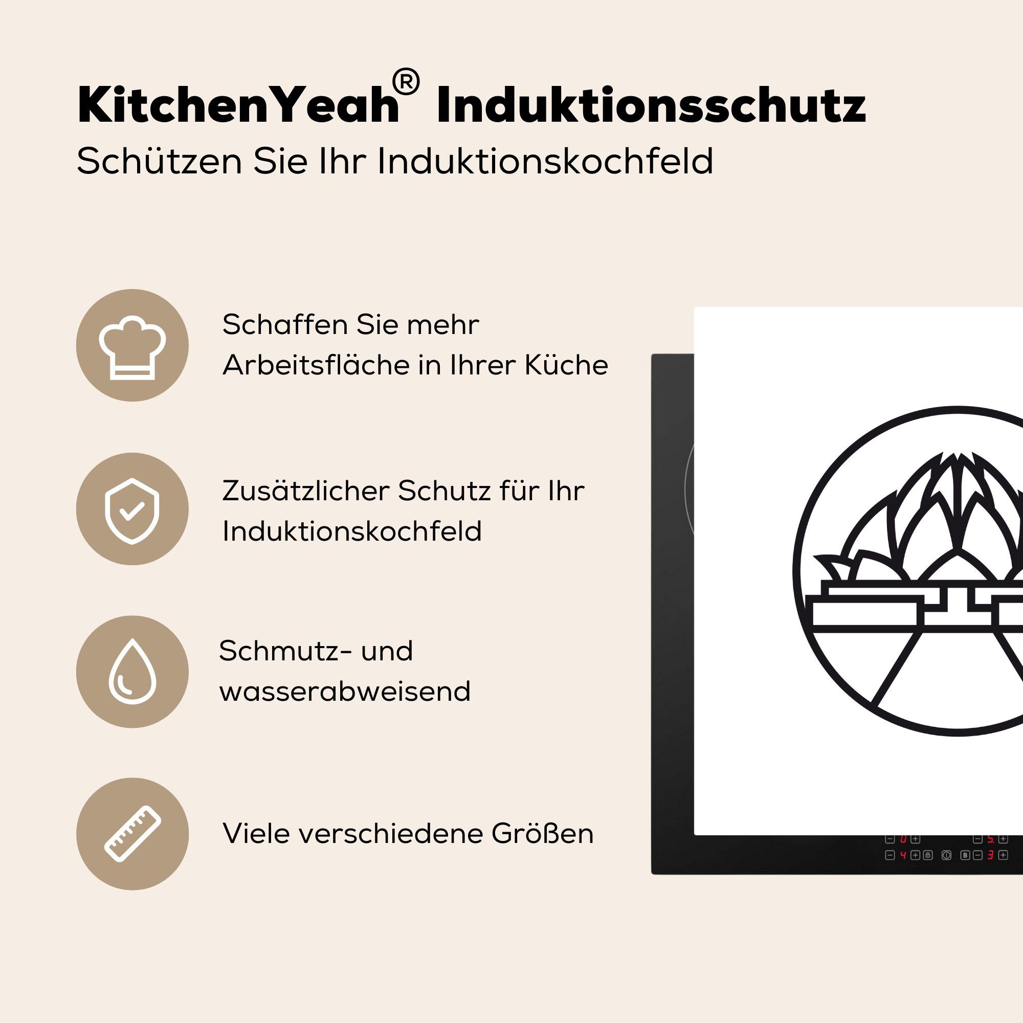 des MuchoWow für küche Herdblende-/Abdeckplatte cm, Vinyl, Ceranfeldabdeckung, Arbeitsplatte tlg), 78x78 (1 Schwarz-Weiß-Abbildung Lotus-Tempels,